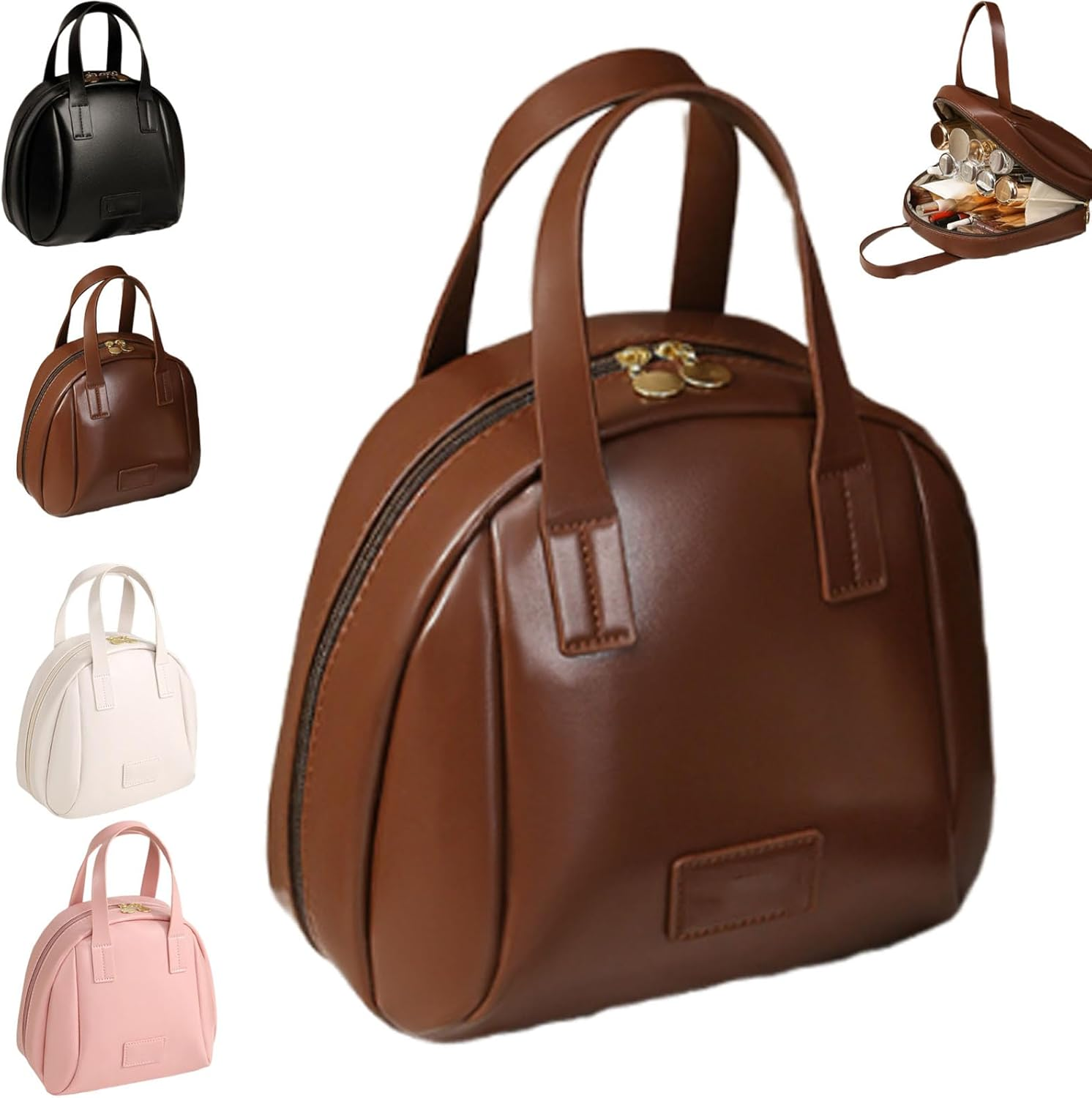 Multi Layered Shell Shaped Cosmetic Bag, Lightly Travel Multi-Layered Shell-Shaped Cosmeticbag, Portable Large Capacity PU Shell Waterproof Handbag Stylecosmetic Bag for Women (White)