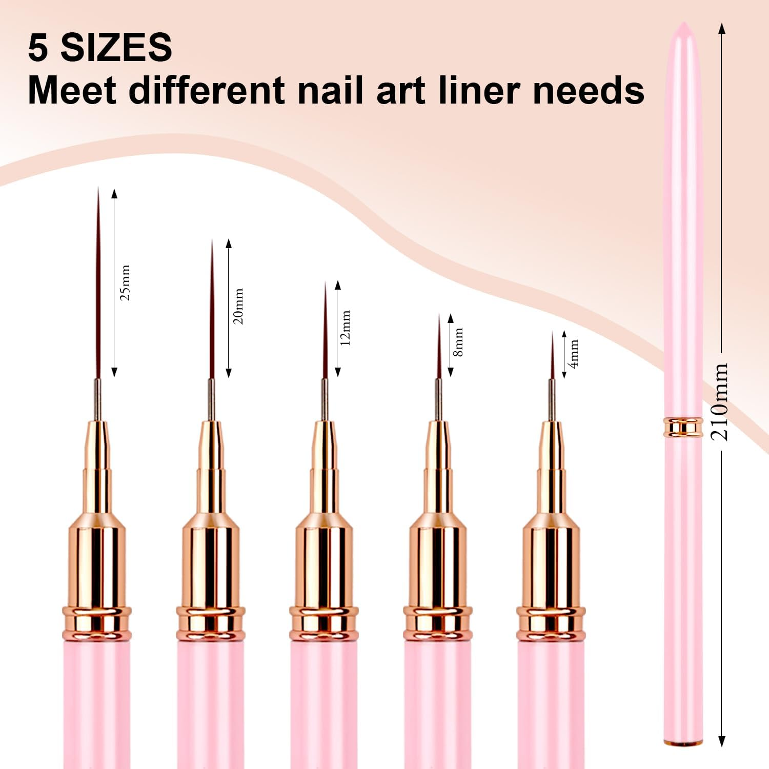 Nail Brush Set - 5 Pieces Fine Brush Nail Art Liner Brush, Professional Nail Art Brush Fineliner, Brush for Gel Nails, Nail Design Brush for Acrylic Fingernails Nail Drawing Line