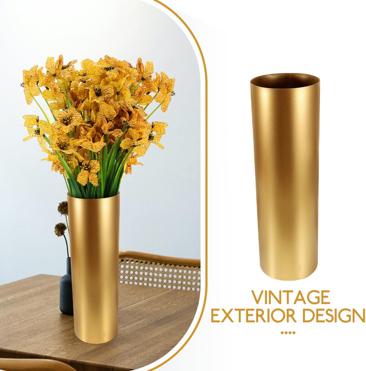 Holibanna Gold Cylindrical Vase - Tall Iron Flower Holder for Rustic Home Decor Perfect for Floral Arrangements and Centerpieces image number 4