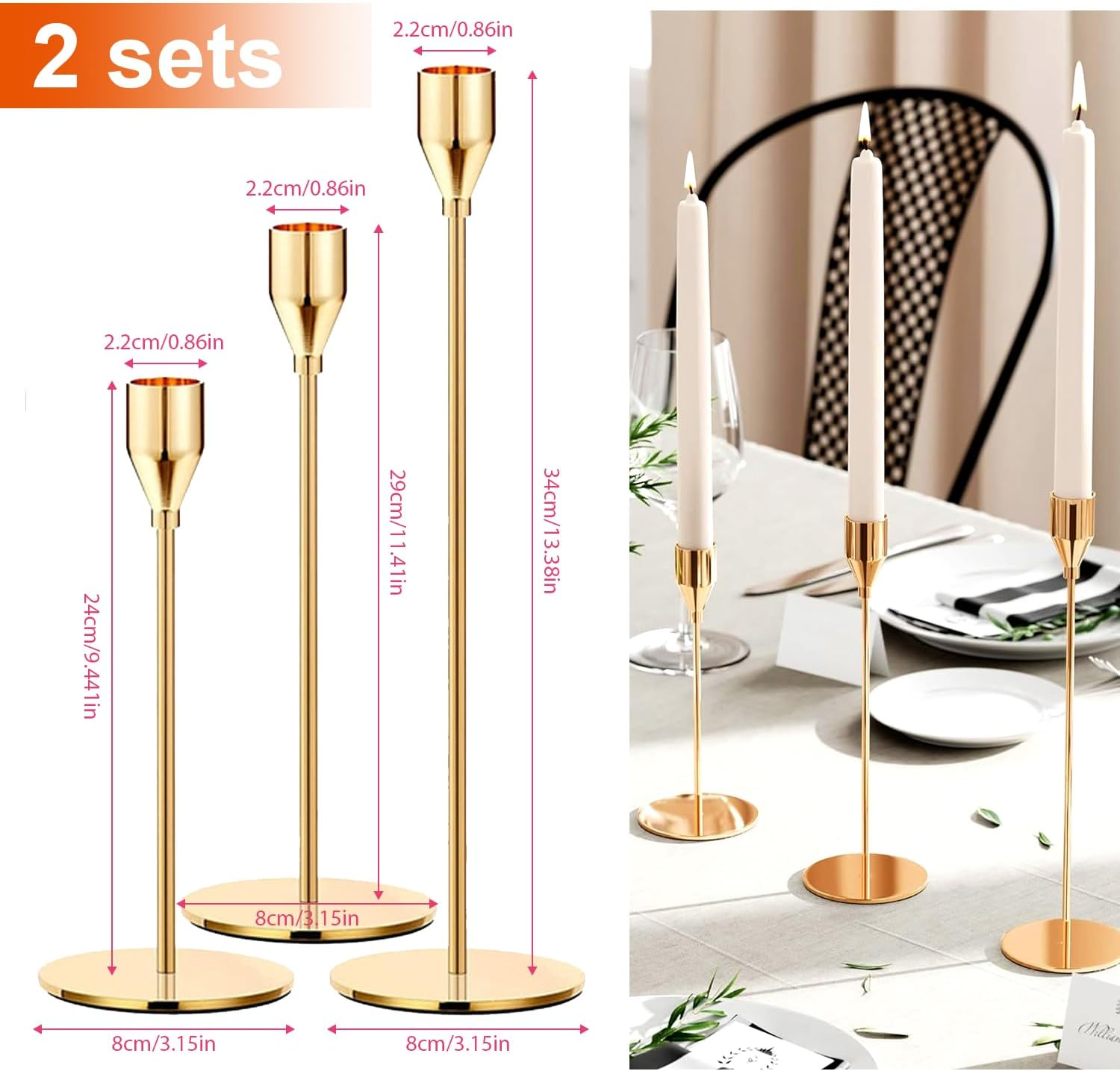 Candlestick Holders,Set of 6 Taper Candle Holders,H HOME-MART Vintage Taper Candle Holders Metal Candle Stick Holder Decor for Fireplace Party Dining Home image number 5