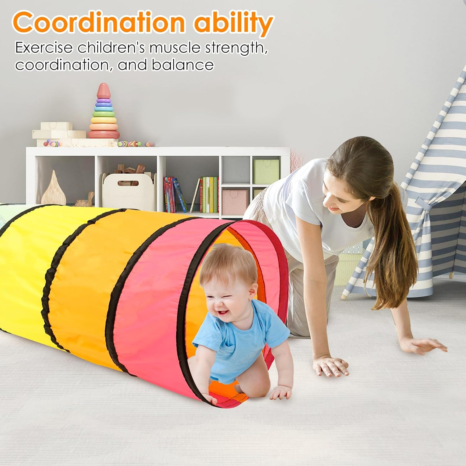 Kids Play Tunnel for Toddlers, Pop up Crawl through Tunnel Play Tent for Baby Infant Children or Pet, with Breathable Mesh Collapsible, Indoor Outdoor image number 6