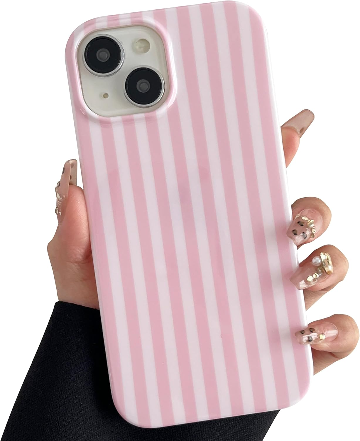 TQLGY for Iphone 13 Case Cute Striped Phone Case Soft TPU Slim Shockproof Protective Cover for Women Girls, Red and Pink