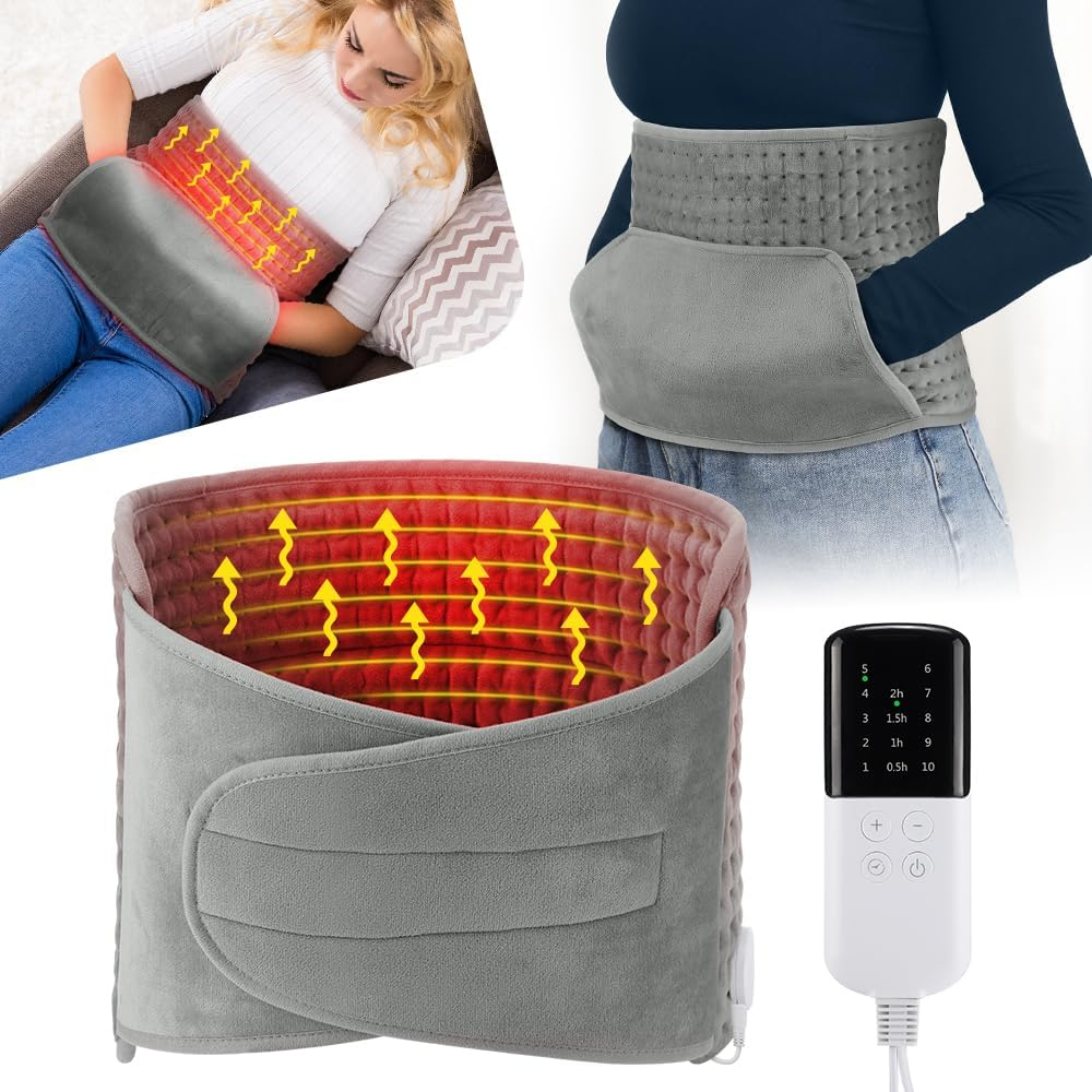 Necomi Heating Pad for Back Pain Relief, 30 X 125 Cm Fast Electric Heating Pad with 10 Heat Settings, 4 Timer Options, Soft Machine Washable Electric Heating Pad with Velcro & Pockets for Abdominal Neck & Shoulder Pain, Fast Heating image number 6
