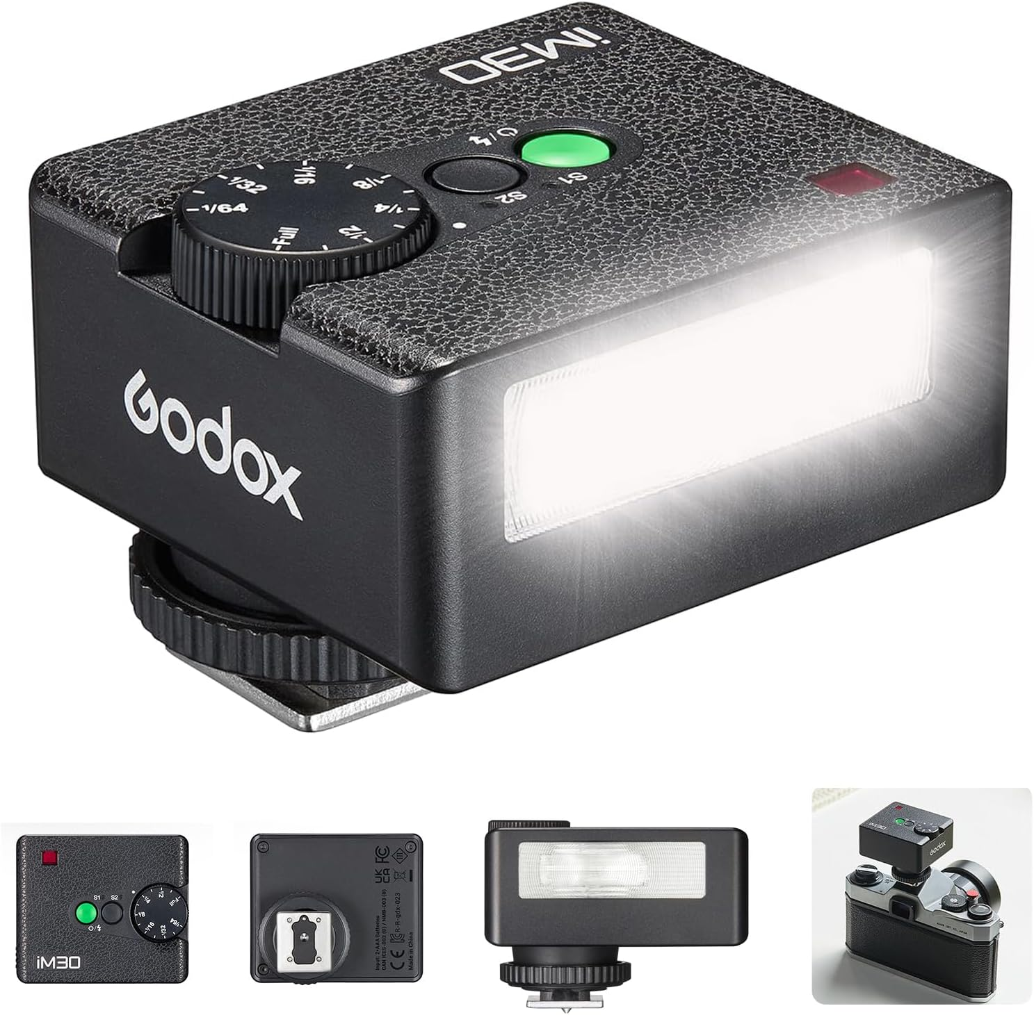 Godox Flash Im30 Camera Flash, GN15 7 Power Levels (1/64~1/1), S1/S2, Pocket Mini On-Camera Flash Speedlite for Sony, Canon, Nikon, Olympus, Fujifilm, Panasonic, Pentax Cameras