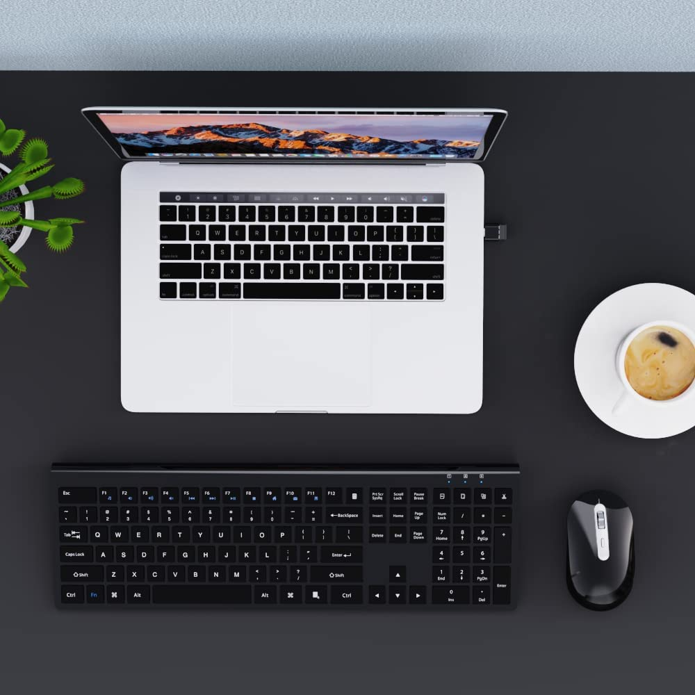 Rechargeable Wireless Keyboard and Mouse Combo,Ergonomic Full Size Design Wireless Keyboard with Number Pad Wireless Keyboard and Mouse for MAC Windows Black image number 6