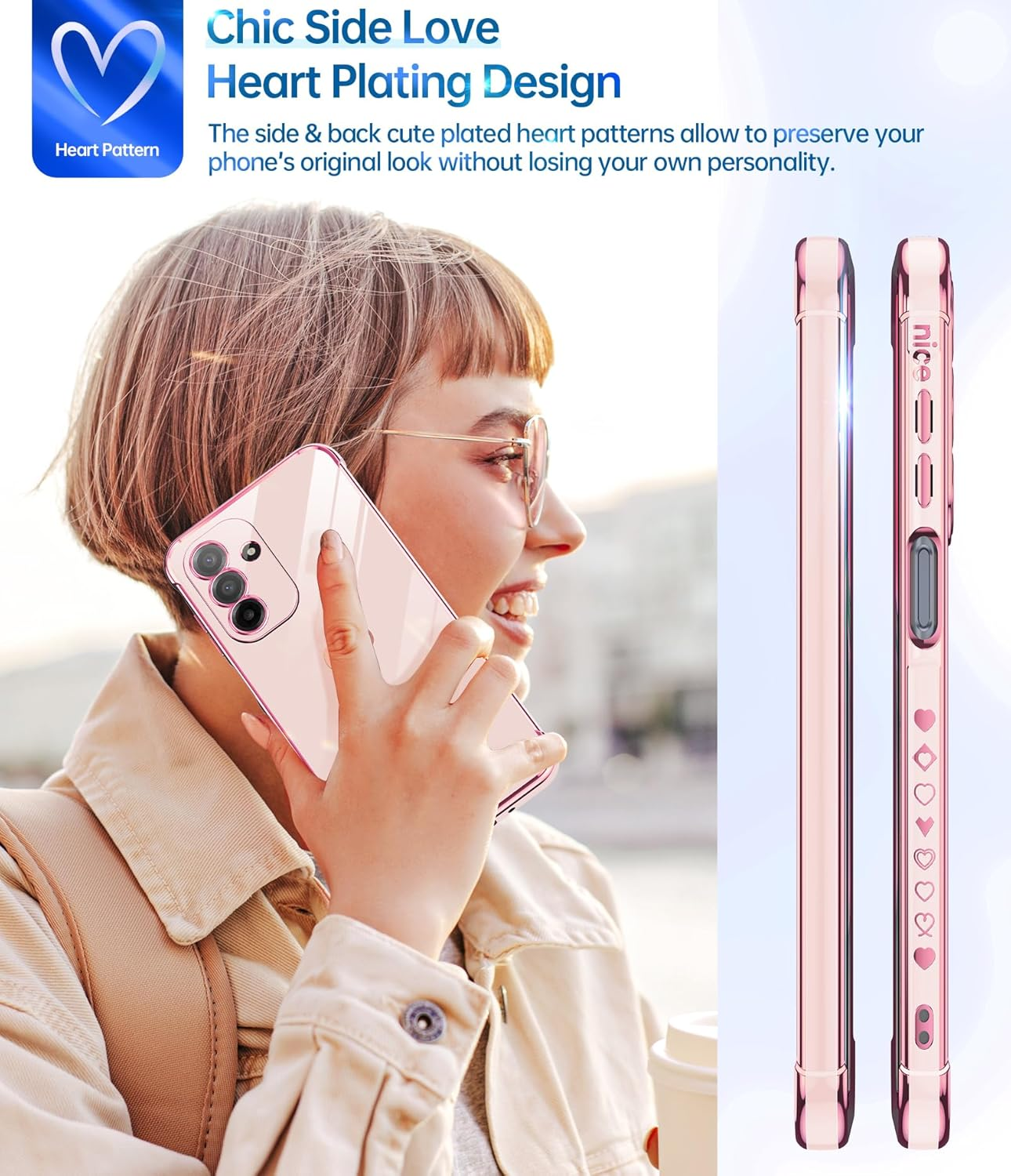 Leyi for Samsung Galaxy A17 5G Case: with Tempered Glass Screen Protector [2 Pcs]+ Full Camera Lens Protection,Love Heart Plating Girly Women Luxury Soft TPU Shockproof Case for a 17 5G,Pink