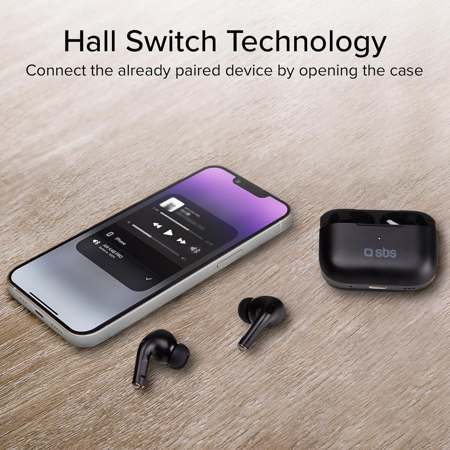 SBS Air Kab Max TWS In-Ear Headphones True Wireless Stereo Case with Wireless Charging Hall Switch Dual Leader Autonomy 5H Touch Control for Smartphone Tablet Laptop Black