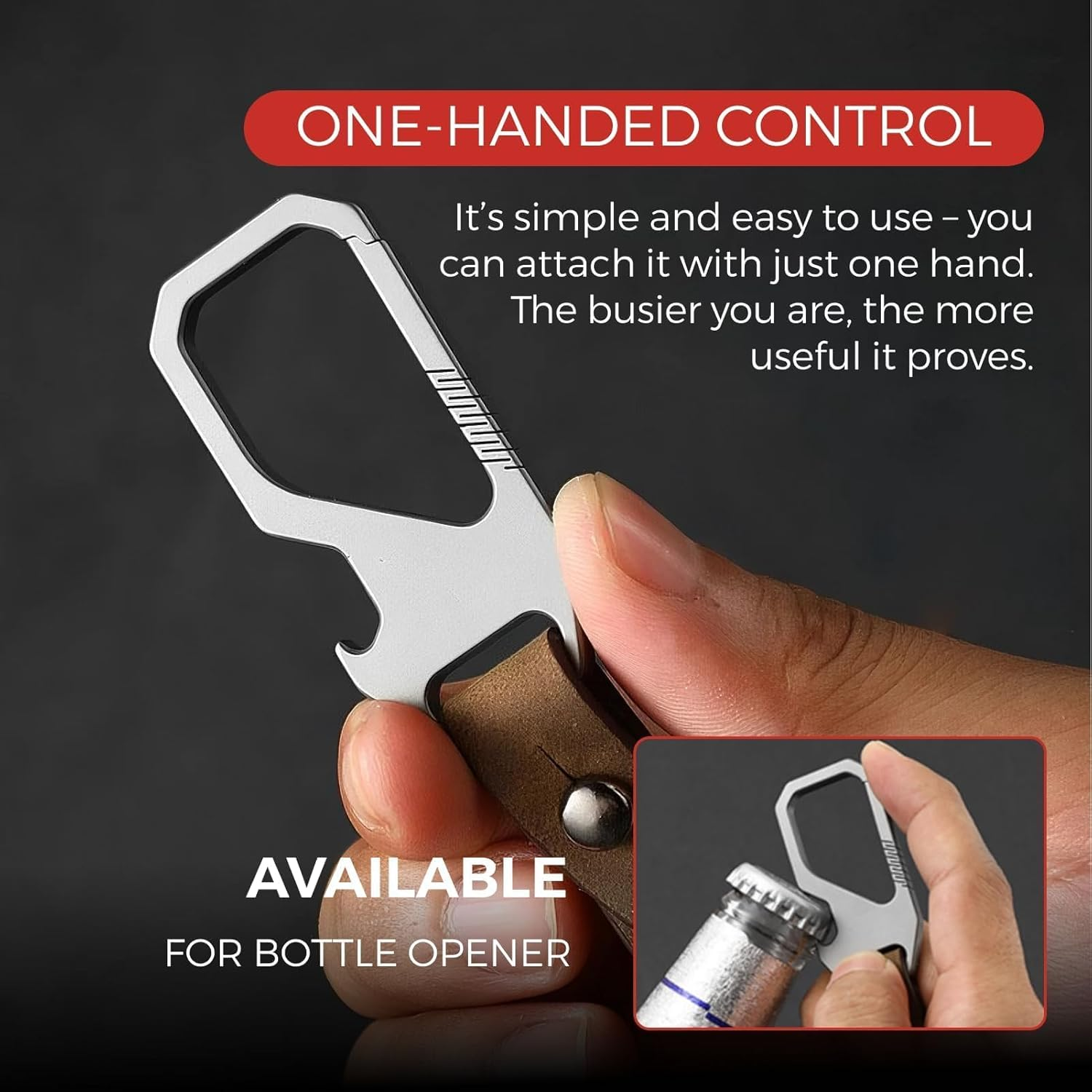 Titanium Key Keeper with Genuine Leather Belt Loop,Multifunctional Keychain with Carabiner Clip, EDC Key Ring and Integrated Bottle Opener, Durable and Lightweight Key Organizer for Everyday Carry image number 1