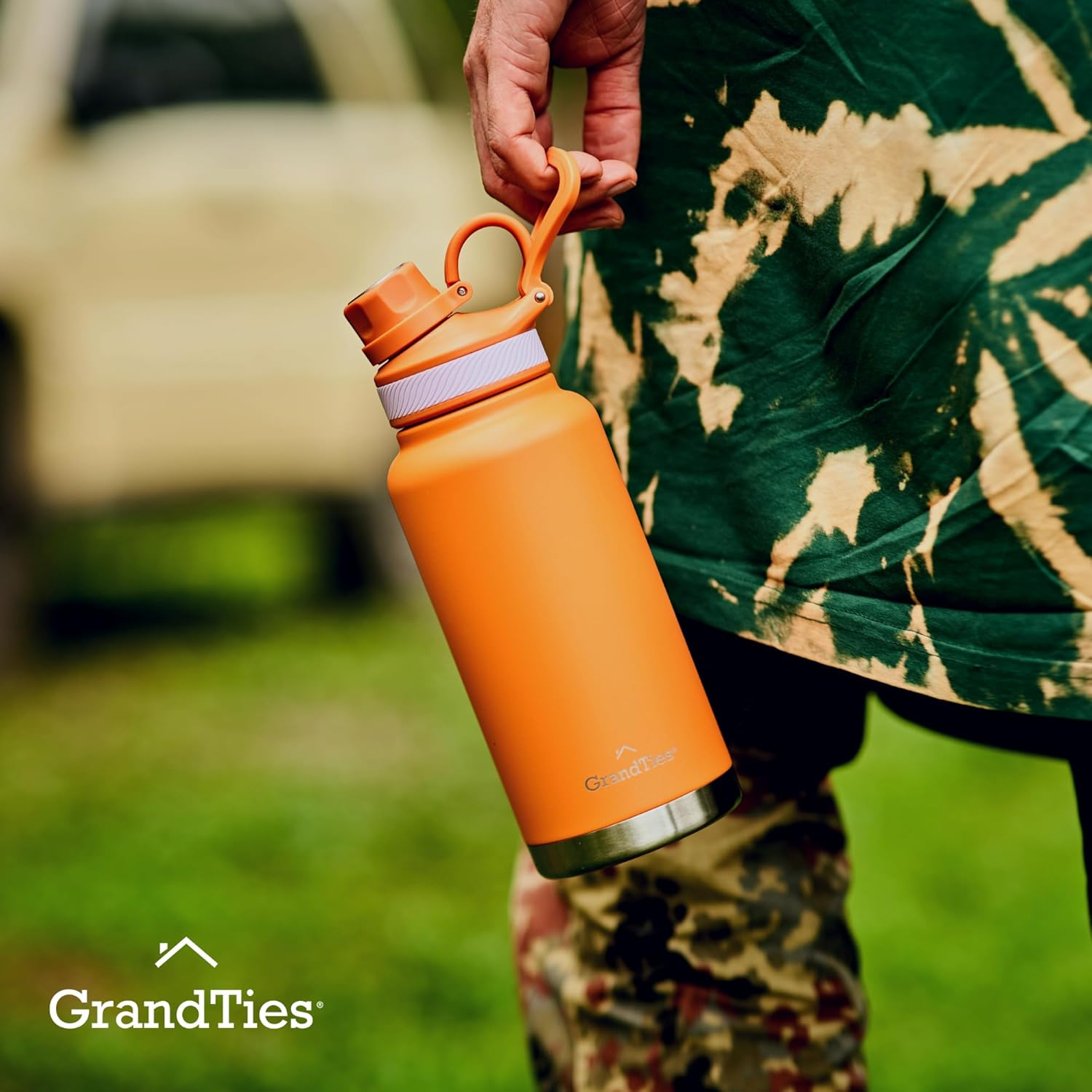 Grandties Insulated Sports Water Bottle with 2 Interchangeable Lids for Versatile Uses &ndash; 946Ml / 32Oz Stainless Steel Thermal Bottle, Wide Mouth, Leak Proof, Bpa-Free Travel Canteen (Carrot) image number 7