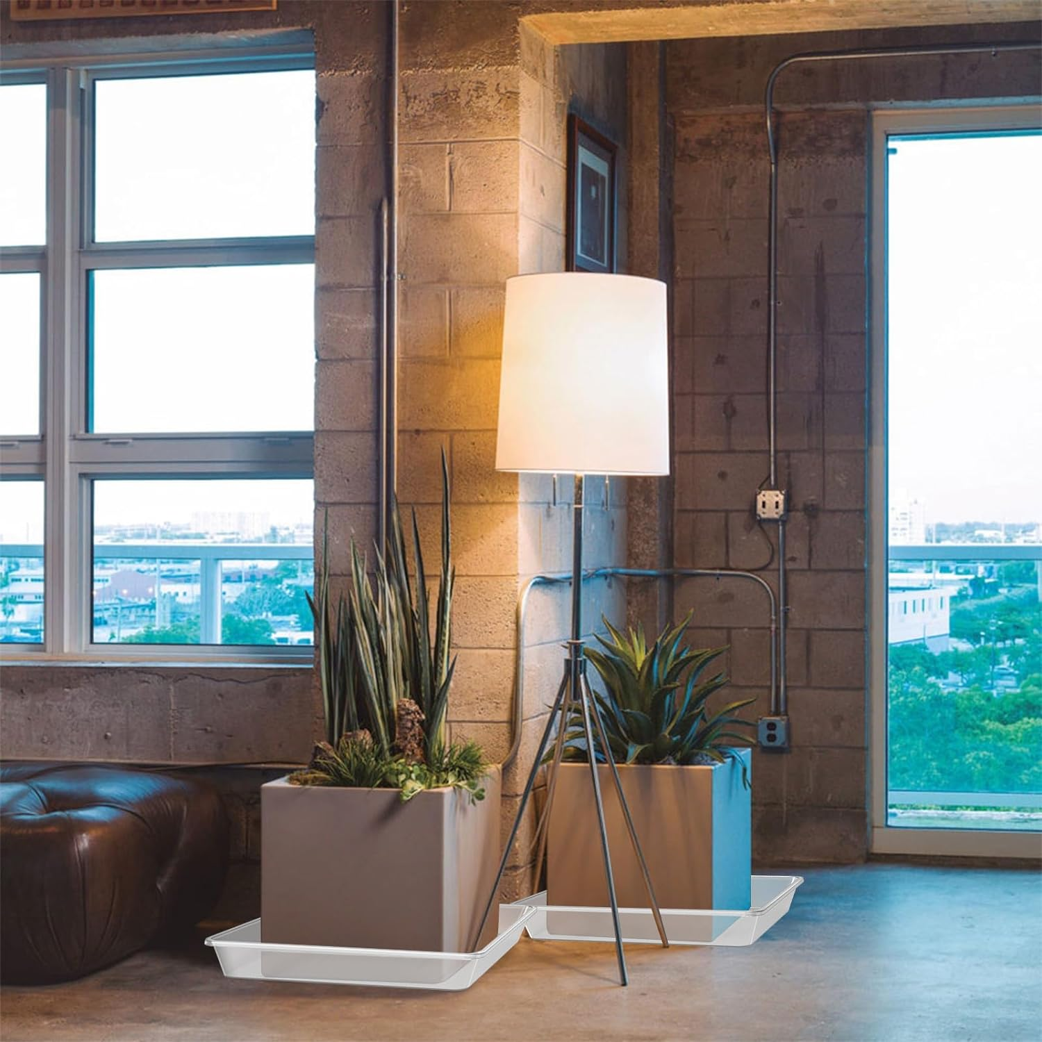 6 Pack 6 Inch Square Clear Plant Saucer, Durable Thick Plant Pot Dish for Flower Pot, Plastic Plant Tray to Catch Water for Indoor Outdoor image number 3