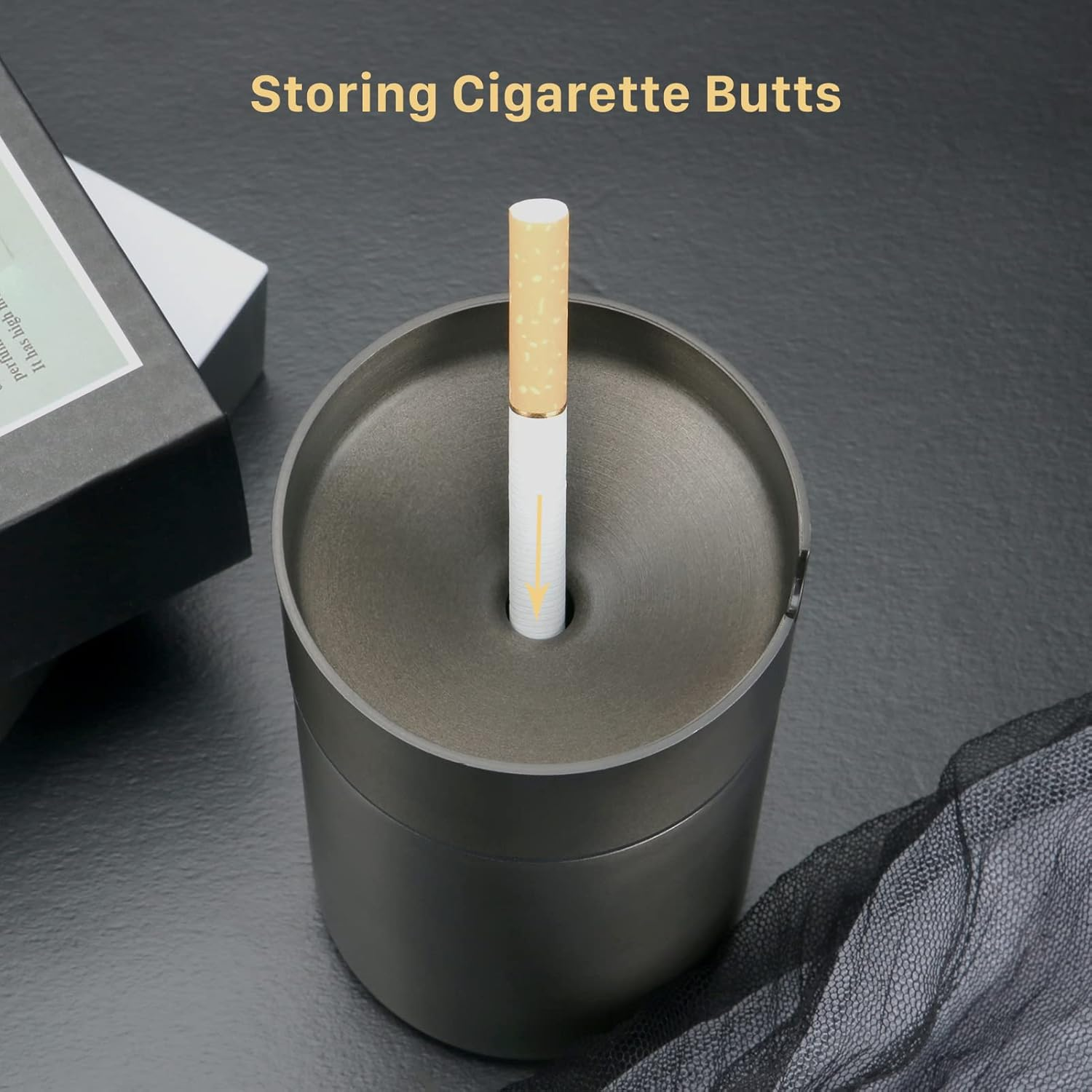 Black Car Ashtray,Cigarette Ashtray with Lid Suit for Most Car Cup Holder,Extinguished Unbreakable Stainless Steel Ashtray for Car Home Office Outdoor Use image number 3