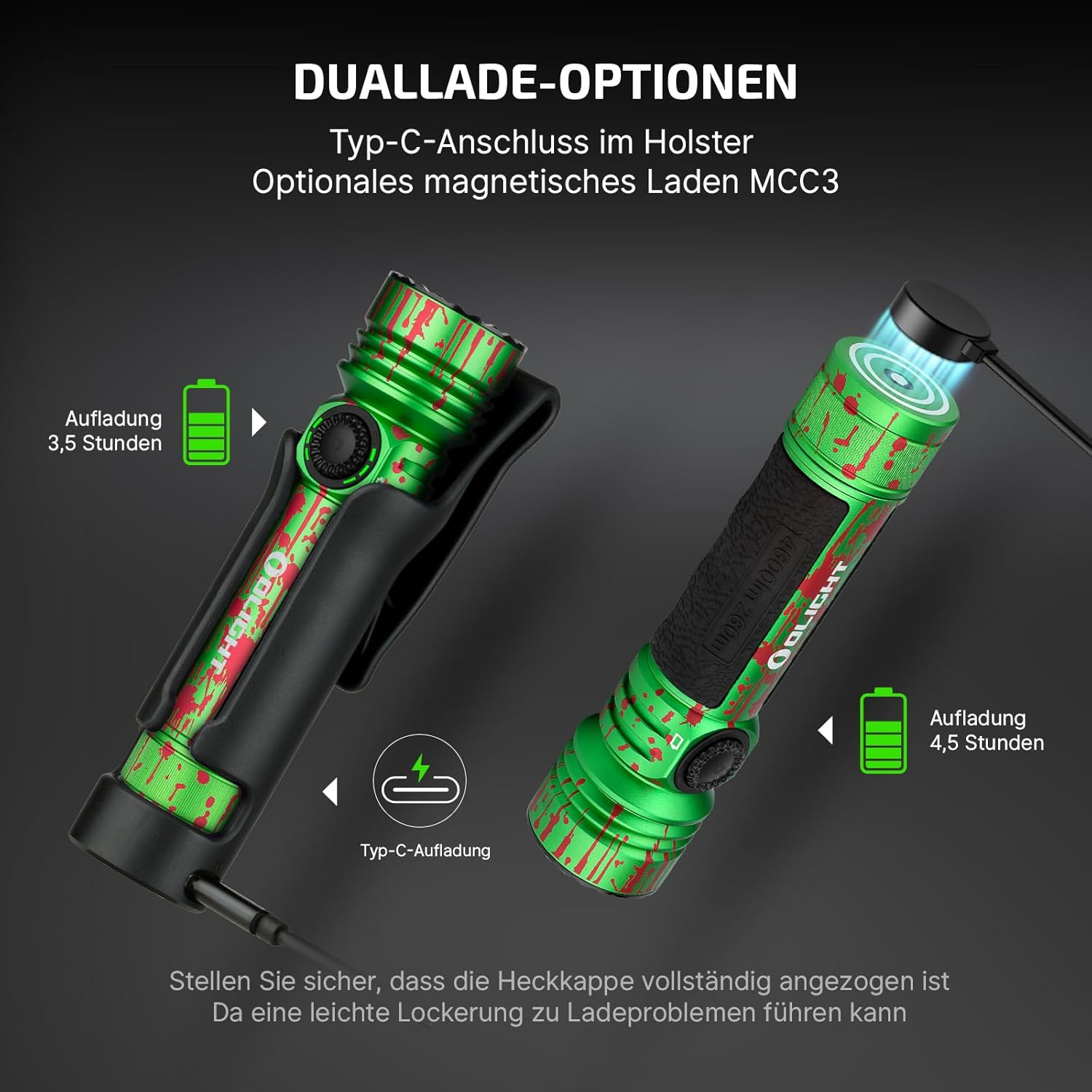 Ollght Seeker 4 Pro LED Torch with Holster, 4600 Lumens and 260 M Light Range, USB-C Rechargeable Lamp, 15 Days, Battery Life, Handheld Lamp for Everyday Use, Outdoor (Zombie Green) image number 6