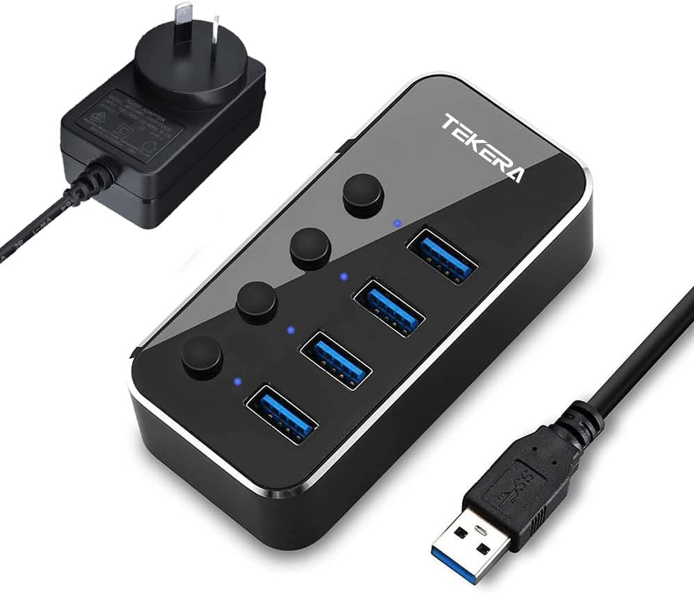 Powered USB Hub, TEKERA 4 Port USB 3.0 Hub Splitter Portable Aluminum USB Data Hub Expander with Individual On/Off Switch and Universal 5V AC Adapter, 3.3Ft USB 3.0 Cable image number 3