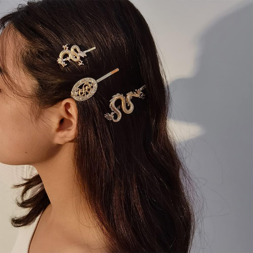 Dragon Gold Hair Barrettes for Girls and Women - Bobby Pins, Hair Accessories, Chinese Hair Clip, Hairpin