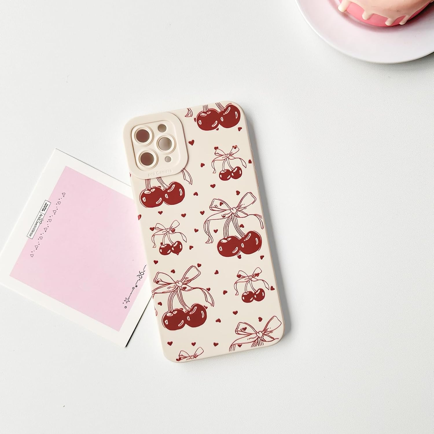 NITITOP Compatible with Iphone 11 Pro Case Cute Bow Bow Cherry Small Hearts for Women Girls Soft TPU Shockproof Protective Case White Mobile Phone Case - White image number 6