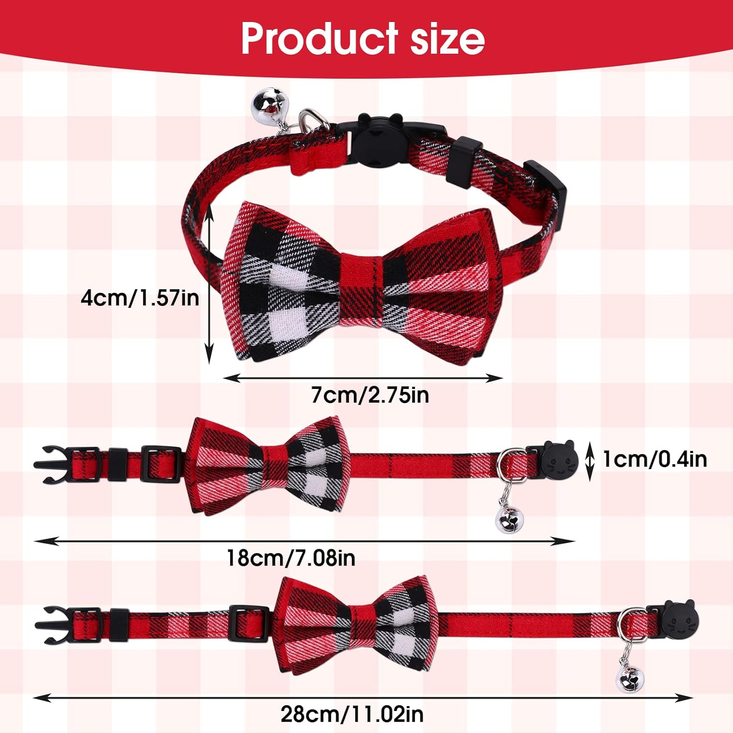Giantree 4Pcs Cat Collars Bow Tie with Bell, Breakaway Kitten Collar for Cats Cute Plaid Design Adjustable Pet Collars 7-12Inch for Kitten Cats and Small Dogs image number 1