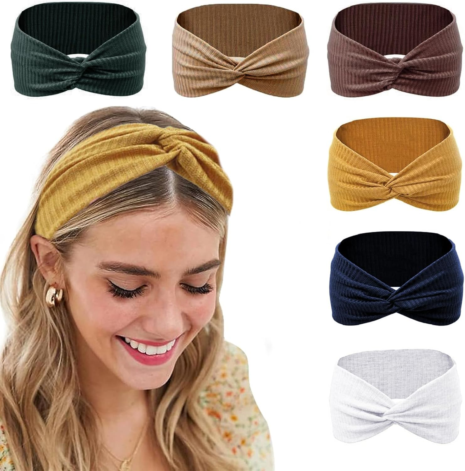 Nayyana 6 Pieces Headbands for Women Non-Slip Short Hair Running Sports Yoga Workout Elastic Hair Bands for Women Turban Hair Twist Hair Wrap for Girls image number 5