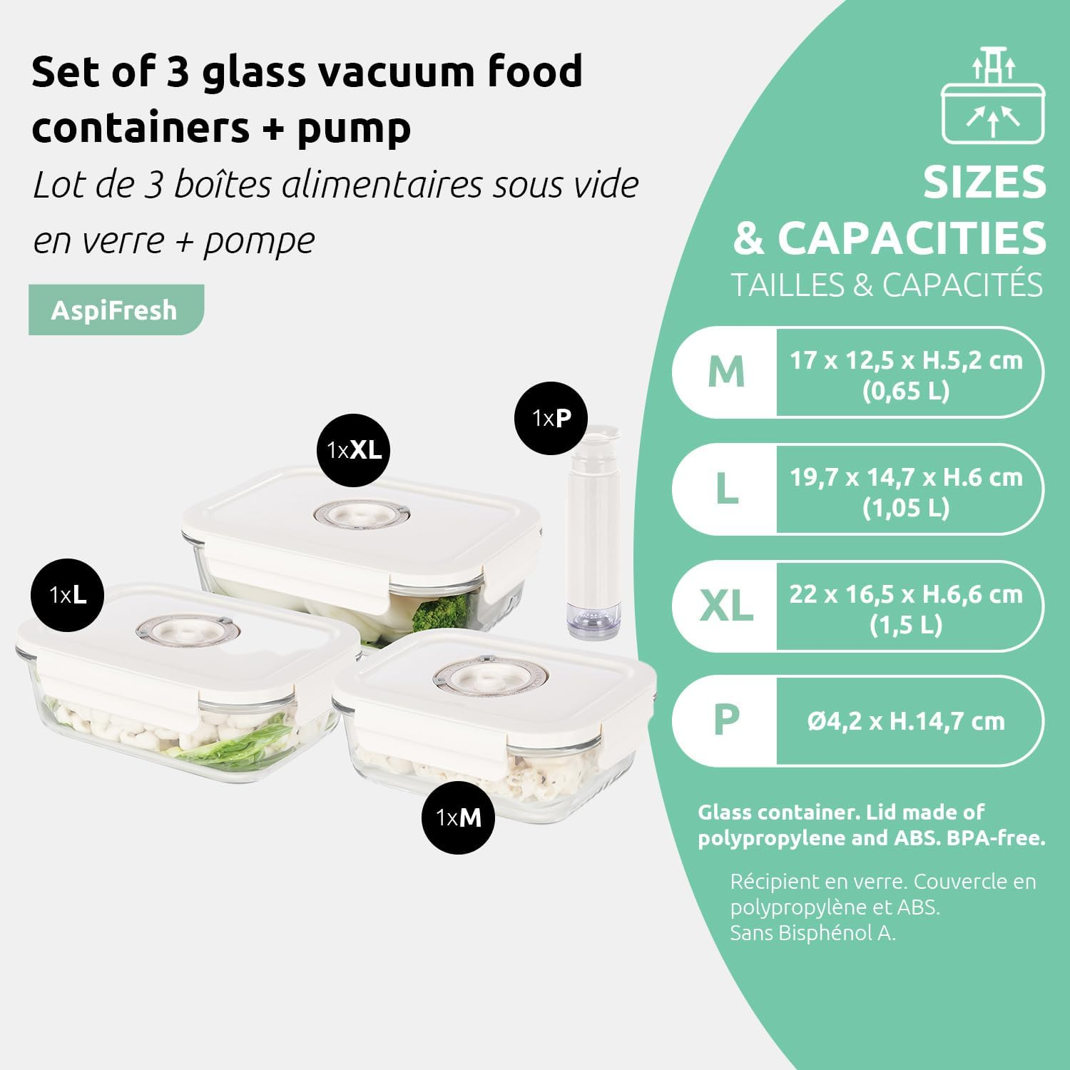 Pack of 3 Glass Vacuum Food Containers + Integrated Date Display and Pump image number 5
