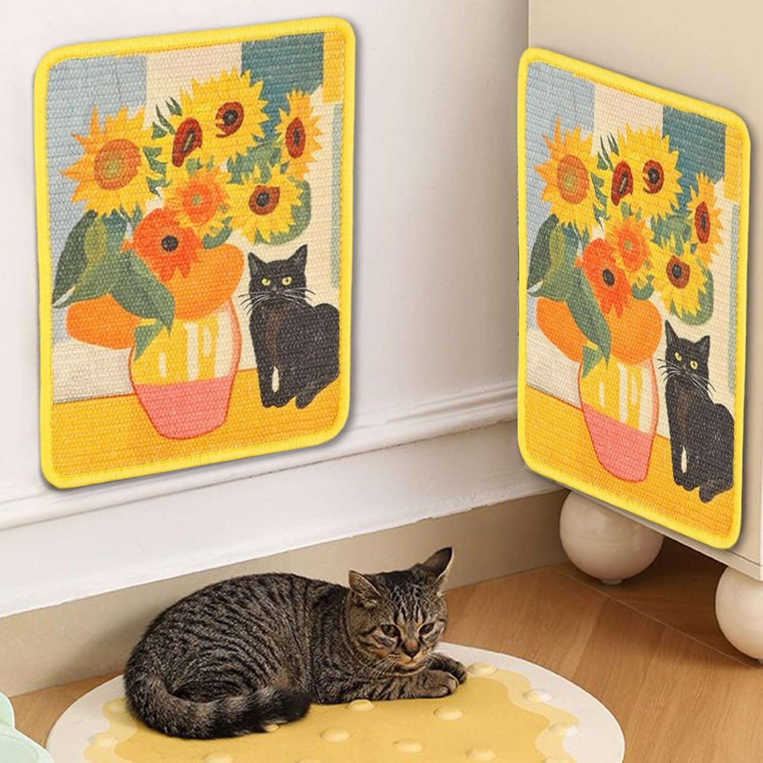 Wall Cat Scratcher | Art Print Sisal Cardboard Scratcher Furniture | Furniture Protector Scratching Board for Pet Kitten Training Enrichment Playing Bedroom Apartment - B image number 2