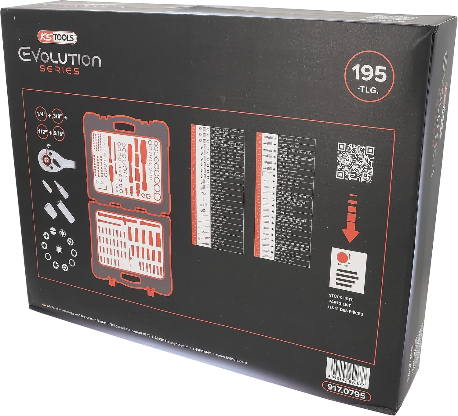 KS Tools 917.0795 1/4" + 3/8" + 1/2" Socket Set, 195 Pcs image number 5