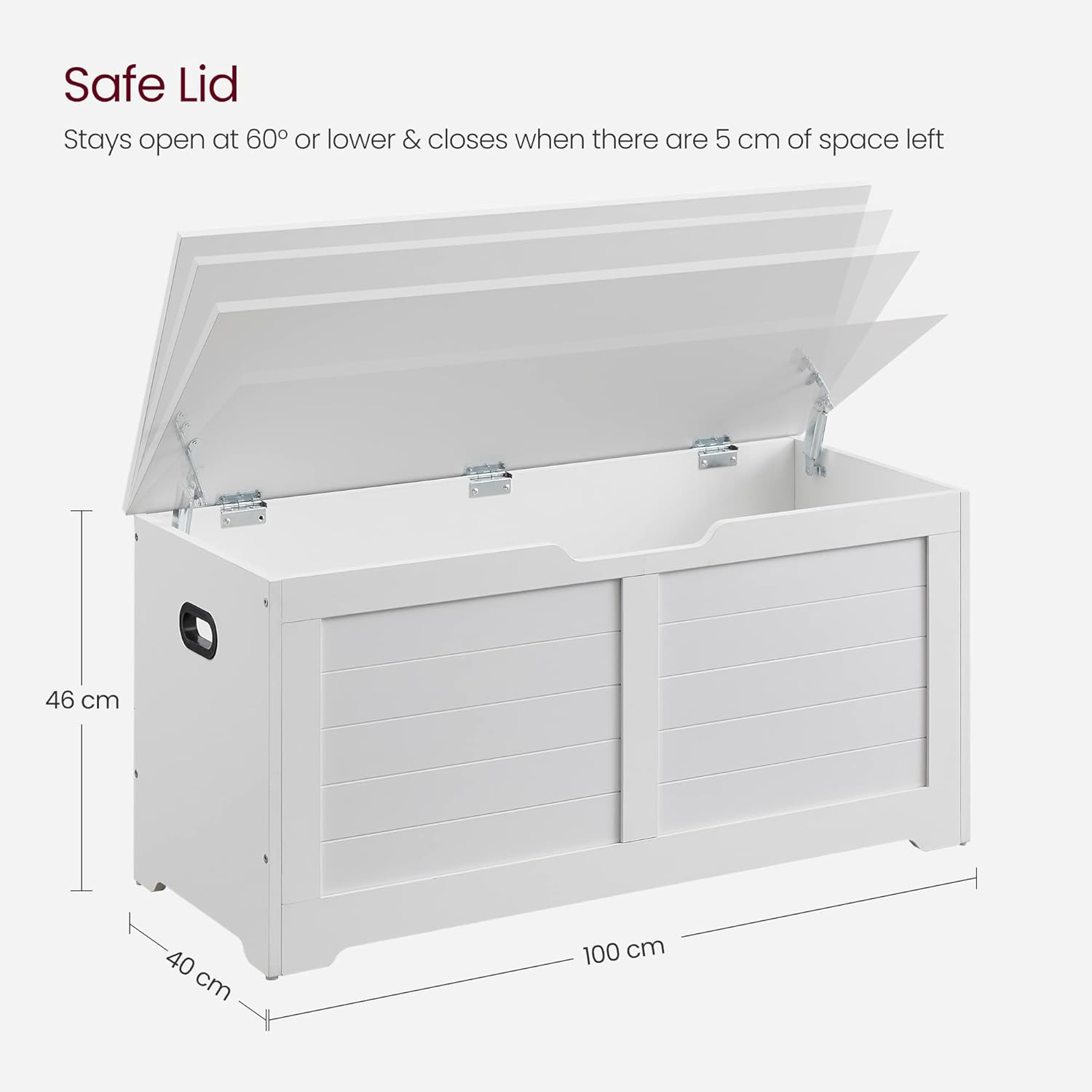 VASAGLE Storage Chest, Storage Bench with 2 Safety Hinges, Farmhouse Style, 15.7 X 39.4 X 18.1 Inches, for Entryway, Bedroom, Living Room, Cloud White ULSB061T10 image number 6
