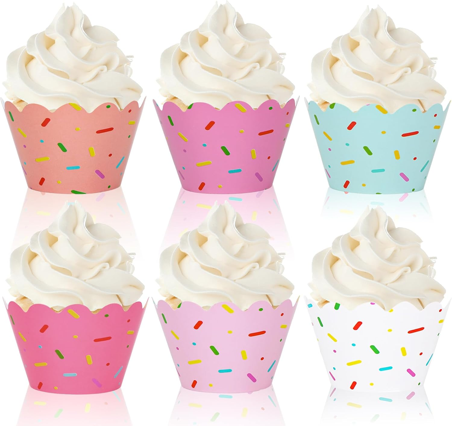 Whaline 36Pcs Colorful Donut Cupcake Wrappers Blue White Pink Sprinkles Icing Cupcake Liners Candyland Party Paper Baking Cup Decorative Cupcake Holders for Christmas Birthday Party Cake Decoration image number 6