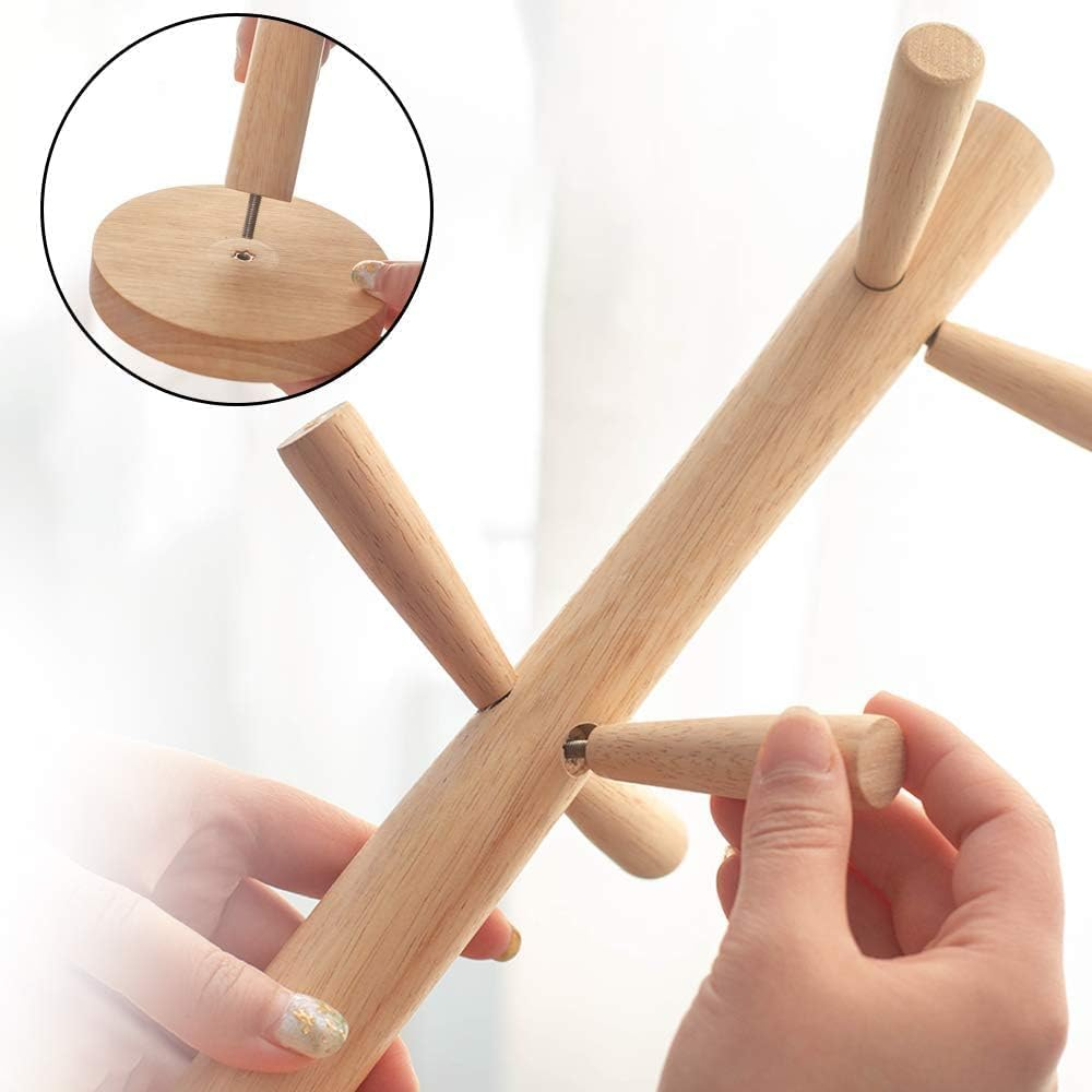 Mug Tree Holder，Mug Rack Tabletop Holder，Cup Holder Storage Organizer，Kitchen Display Stand，Cup Mug Wood Hooks，Accessory Holder image number 5