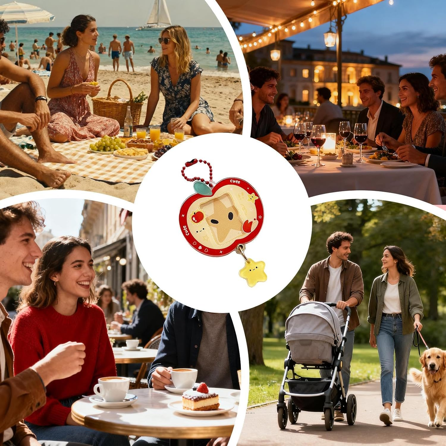 Photo Keychain - Cute Fruit Keepsake Gift - Picture Bracket for Keychain Holder - for Teens, Adults, Fans, Bags, Squirts, Backpacks, Travel, Commuting, Parties, and Concerts - Stars Of English Red Apple image number 5