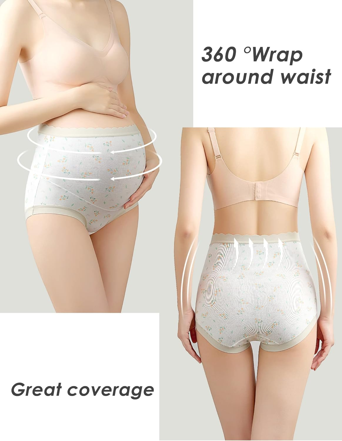 KEOYA Women'S over Bump High Waisted Maternity Underwear Cotton Stretch Pregnancy Panties Full Coverage Soft Briefs 3 Pack image number 5