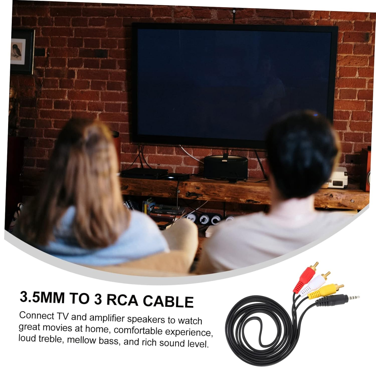 SECFOU 2Pcs 3.5Mm to 3 Av Audio Cable Adapter Cord for Phone and Computer, Copper Wire Stereo Aux Cord for Home Theater and Tv Video Connection image number 4