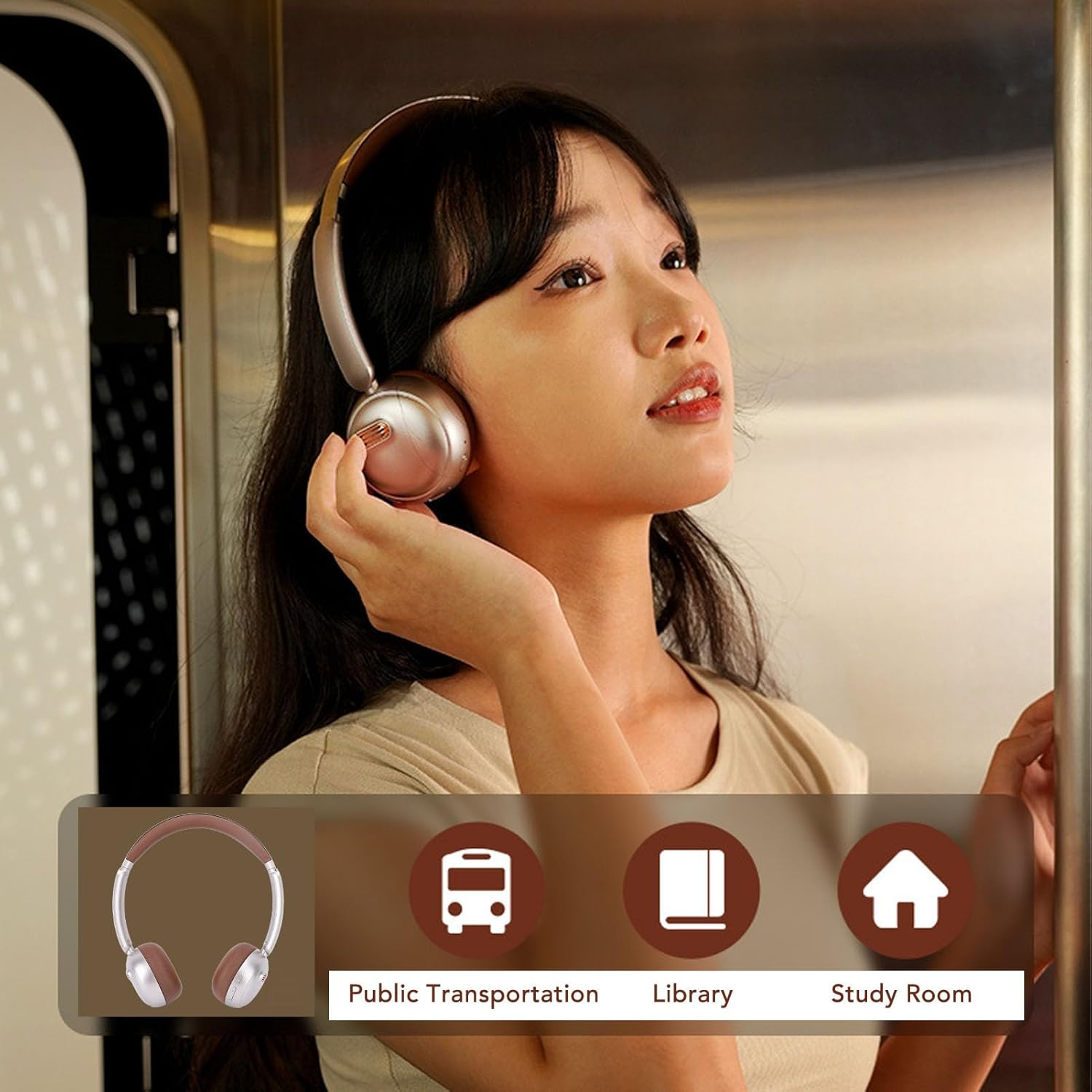 Retro Headphones, Bluetooth 5.4 Headphones over Ear Wireless Headset, 50H Playback, Matte Texture, 40 Mm Membrane, Lightweight Comfortable ANC Headphones for Travel Home (Brown) image number 4