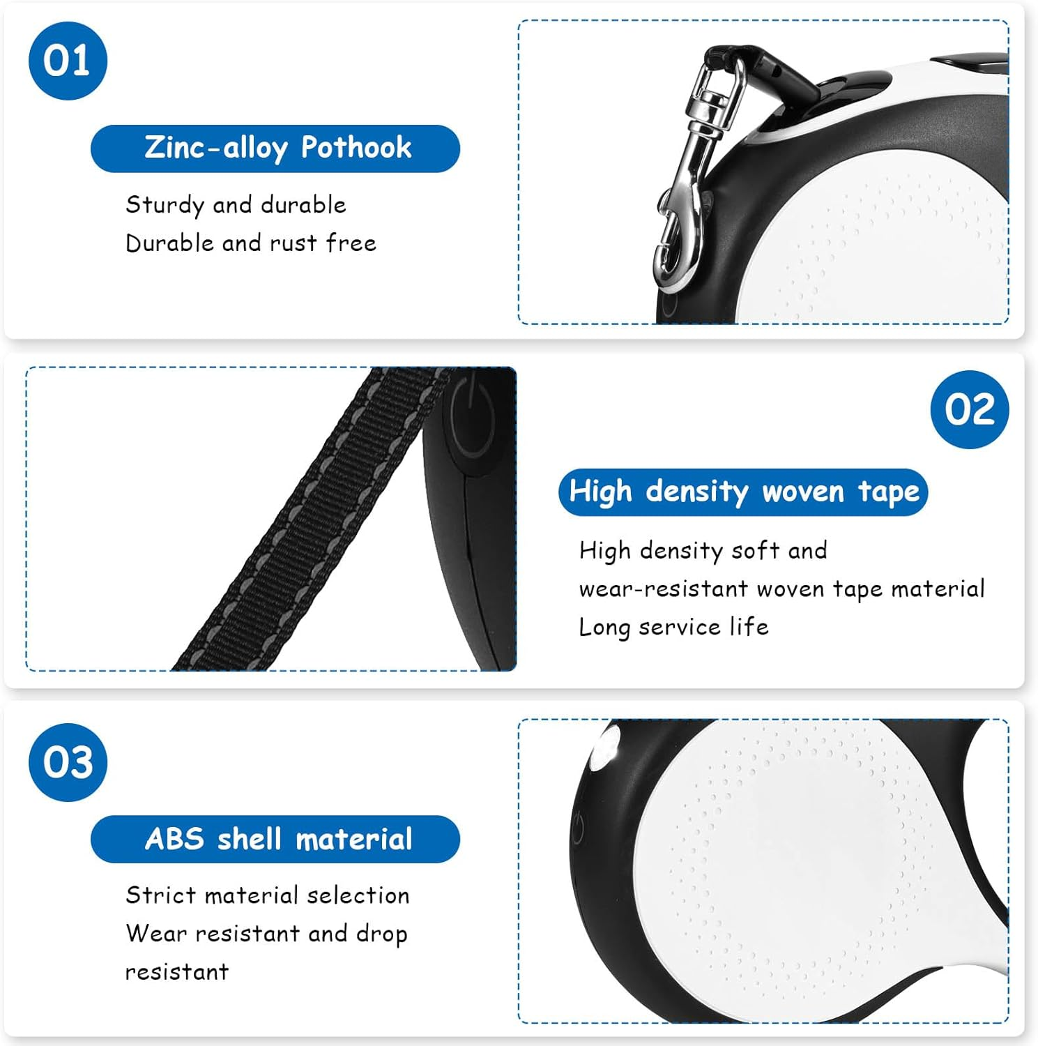 Viitech Dog Lead 5 M, 360&deg; Tangle-Free Flexi Lead with LED Light, Retractable Pull Rope with Non-Slip Handle for Medium Large Dogs up to 30 Kg image number 2