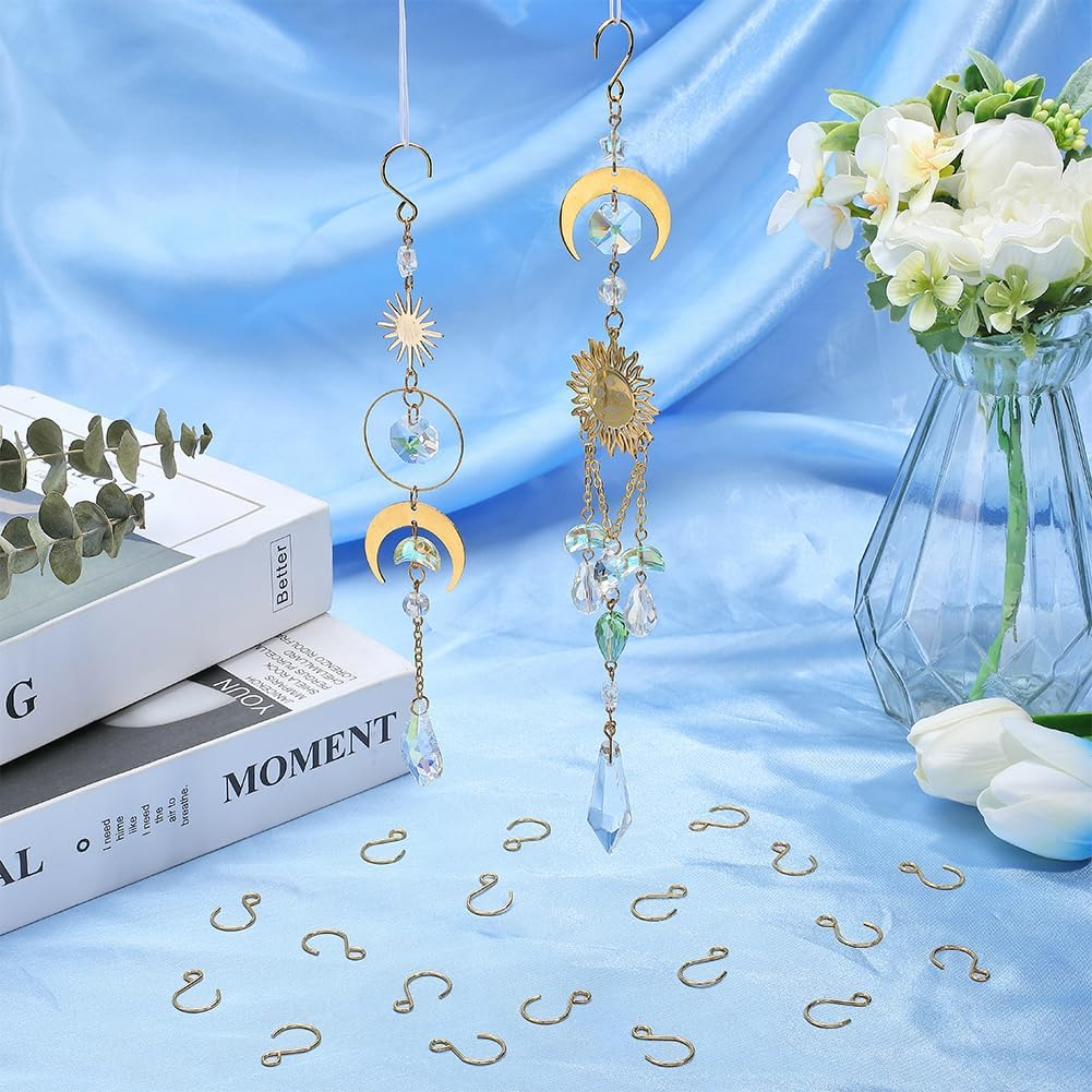 SOFPLATE 1 Box of 300 S Shaped Hooks Small S Hooks Made of Stainless Steel Metal Wire Mini Hooks in Golden S Shape Ornament Hanger Hook Connector for Hanging Crystal Chandeliers Christmas Tree