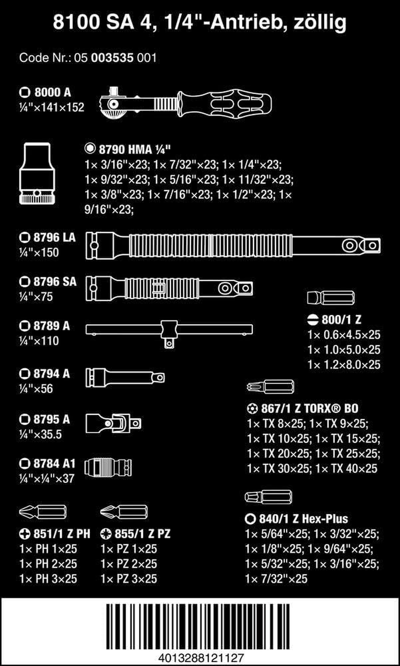 Wera 8100 1/4-Inch Drive Imperial Speed Ratchet 41-Pieces Set image number 4