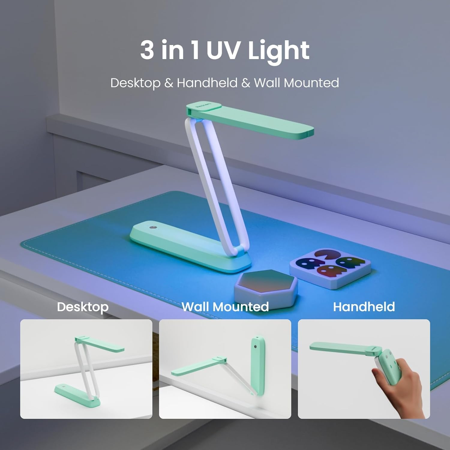Resiners UV Light for Resin Curing, UV Resin Light, Wireless & Rechargeable UV Lamp, 3-In-1 Uses, Foldable Blacklight Ultraviolet LED, Craft Supplies Tools for Resin Molds, Jewelry Making, Mint Green image number 4