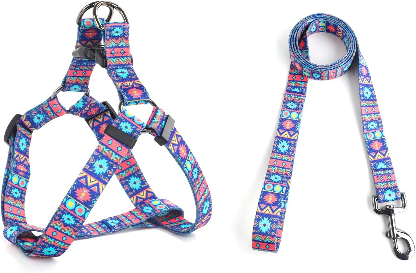 QQPETS Dog Harness Leash Set Adjustable Heavy Duty No Pull Halter Harnesses for Small Medium Large Breed Dogs Back Clip Anti-Twist Perfect for Walking (S(14"-20" Chest Girth), Daisy)