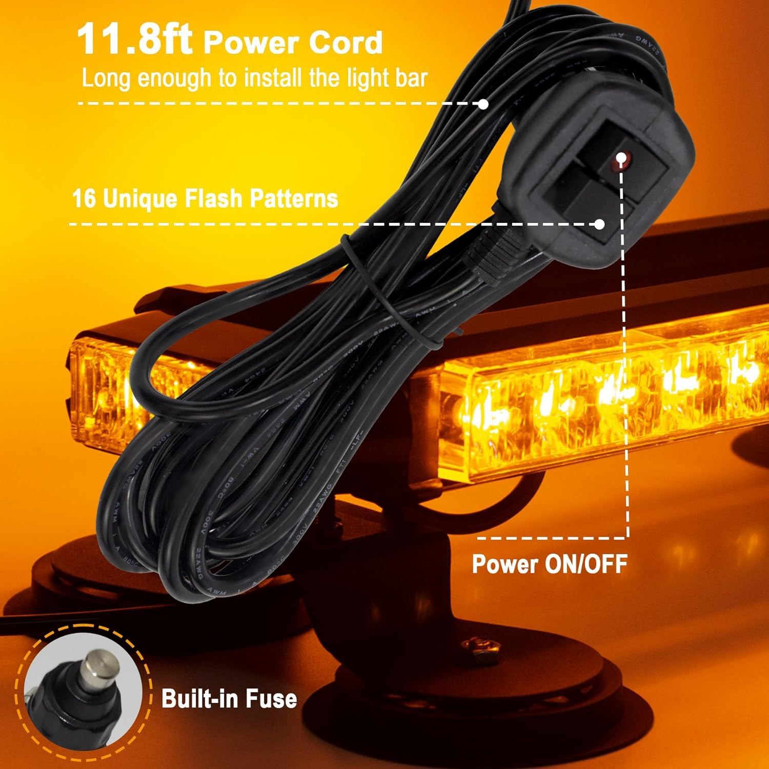 Esoldnic LED Strobe Flashing Light Bar, 30 Leds Double Side Amber Beracon Light Bar, Magnetic Emergency Hazard Flashing Beacon with Magnetic Mounts for Snow Plow Truck Construction Vehicle (12-24V) image number 3