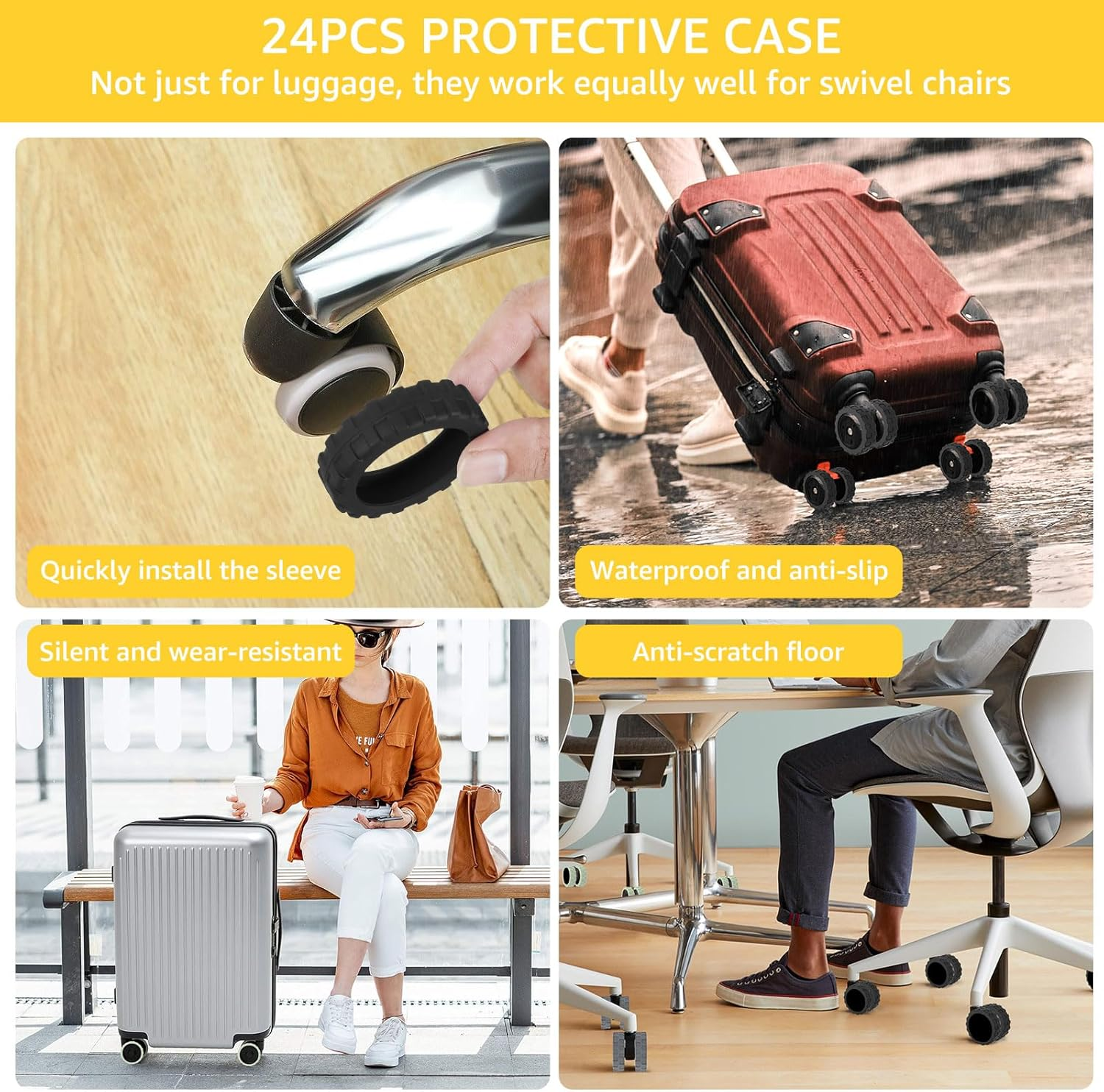 24Pcs Luggage Wheel Cover Silicone Suitcase Wheel Covers Reduce Noise Luggage Wheel Protector Covers Non-Slip Luggage Wheels Protective Covers Anti-Scratch Luggage Wheel Cover Protector for Suitcases image number 1