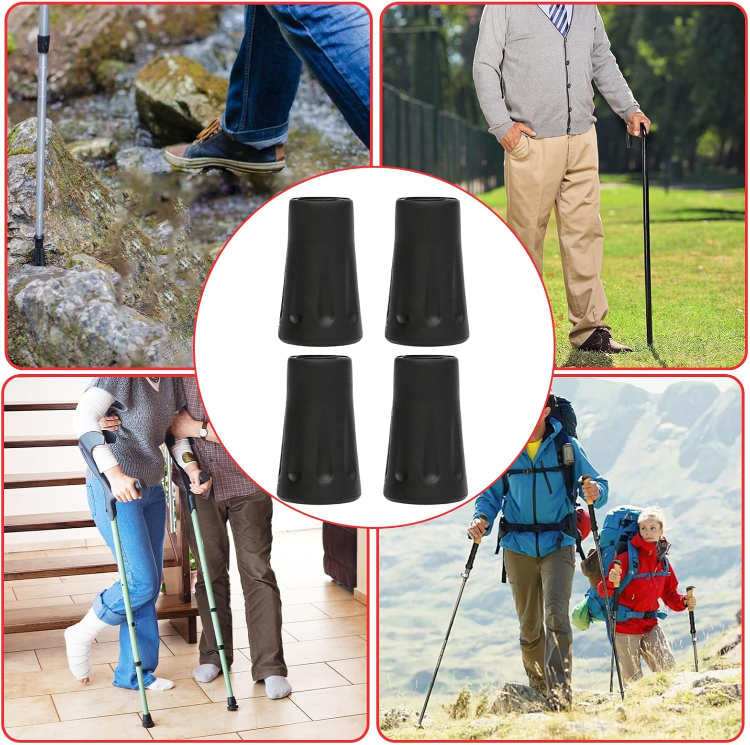 4Pcs Hiking Poles Rubber Buffer, 11Mm Non-Slip Replacement Rubber Buffer Walking Sticks, Hiking Accessories for Trekking Asphalt Gravel and Mountains image number 4