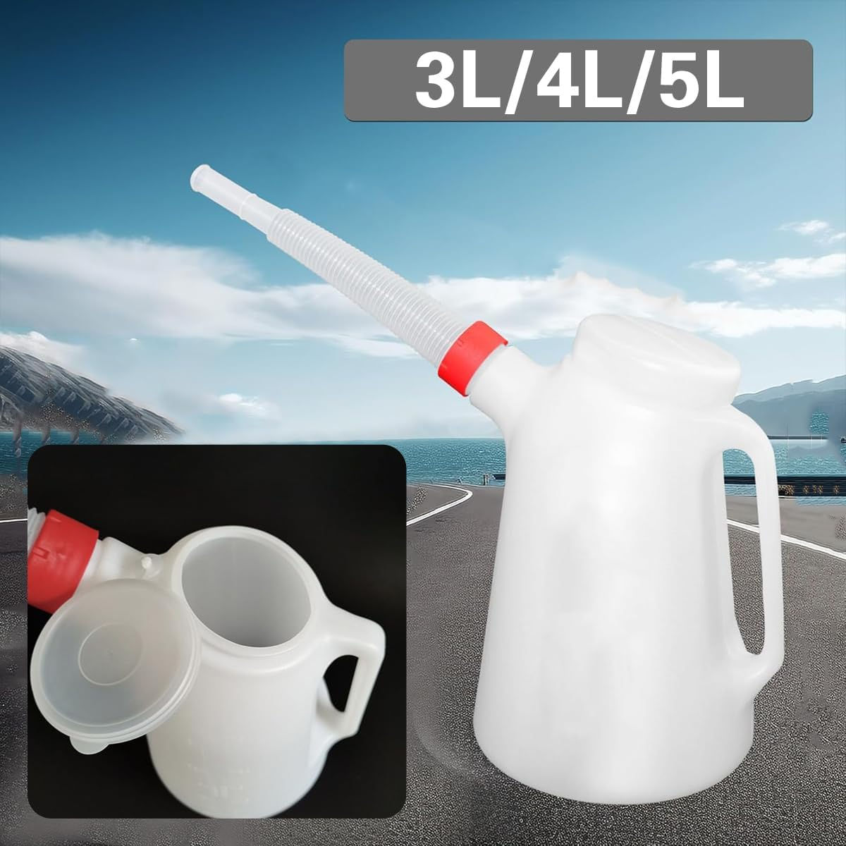AIMALL 3L/4L/5L Plastic Oil Dispenser Jug with Long Flexible Spout and Scale Markings, Large Capacity Fuel Container for Engine Maintenance, Automotive, Industrial Use image number 1