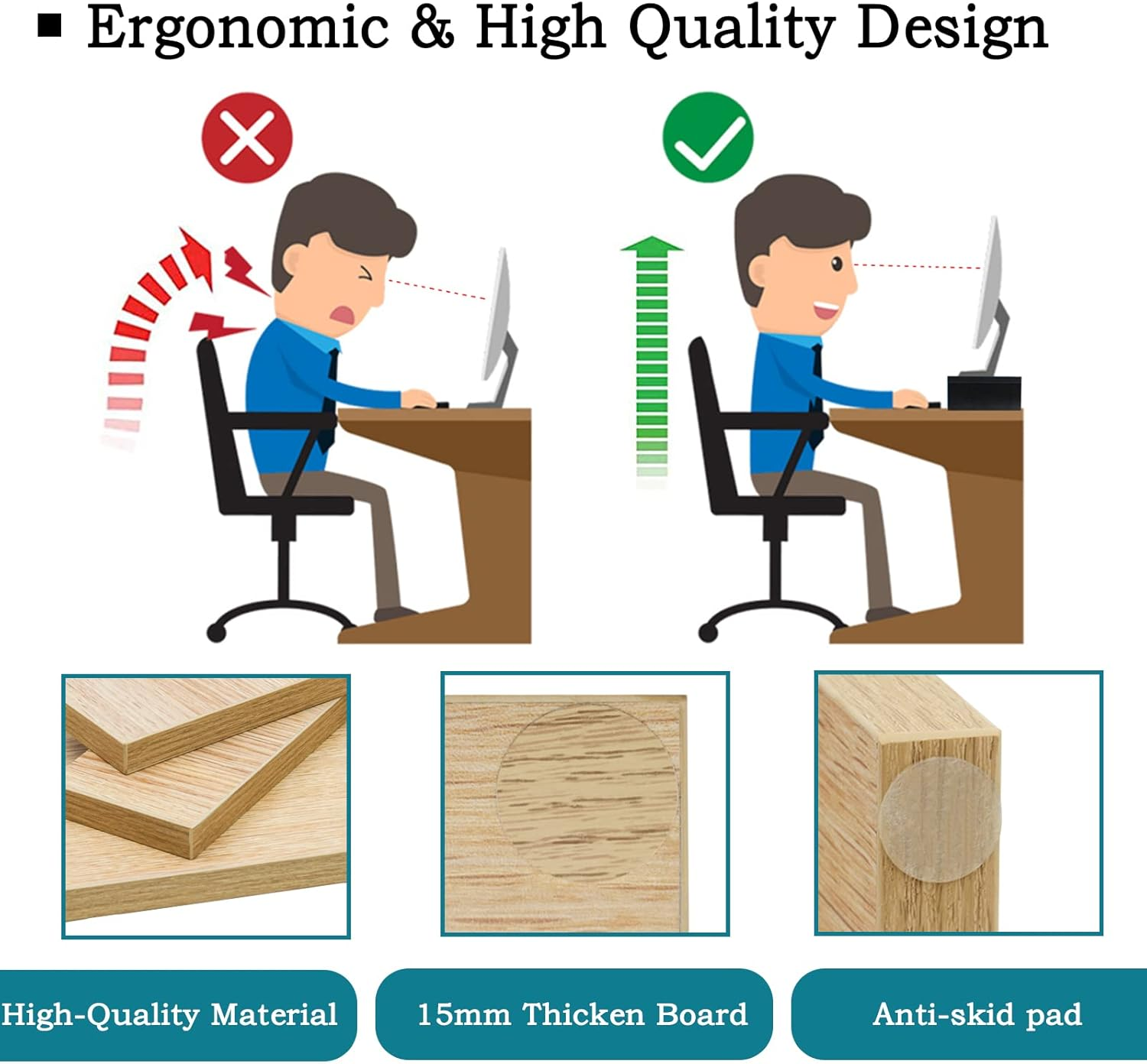 TEAMIX Wood Monitor Stand Riser-2 Pack,Maple Adjustable Monitor Stand Dual Monitor Riser for 2 Monitors/Laptop/Pc Computer Stand for Desk - Maple image number 3