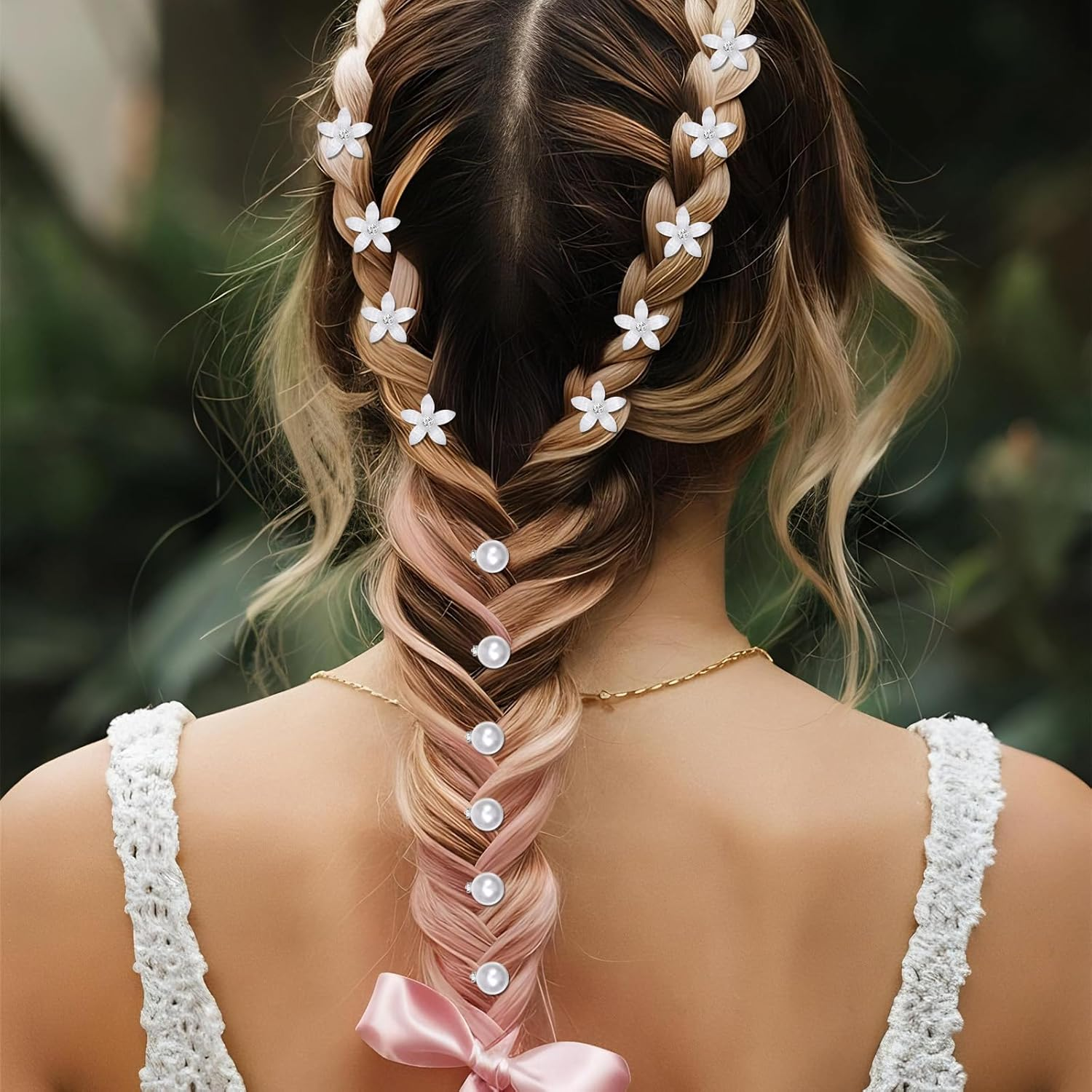 Piriuuo Pack of 20 White Small Flowers Hair Clips, Mini Flower Hair Clips with Rhinestones, Small Decorative Hair Accessories, Cute Flower Girl Hair Accessories, Wedding Hair Accessories for Girls image number 6