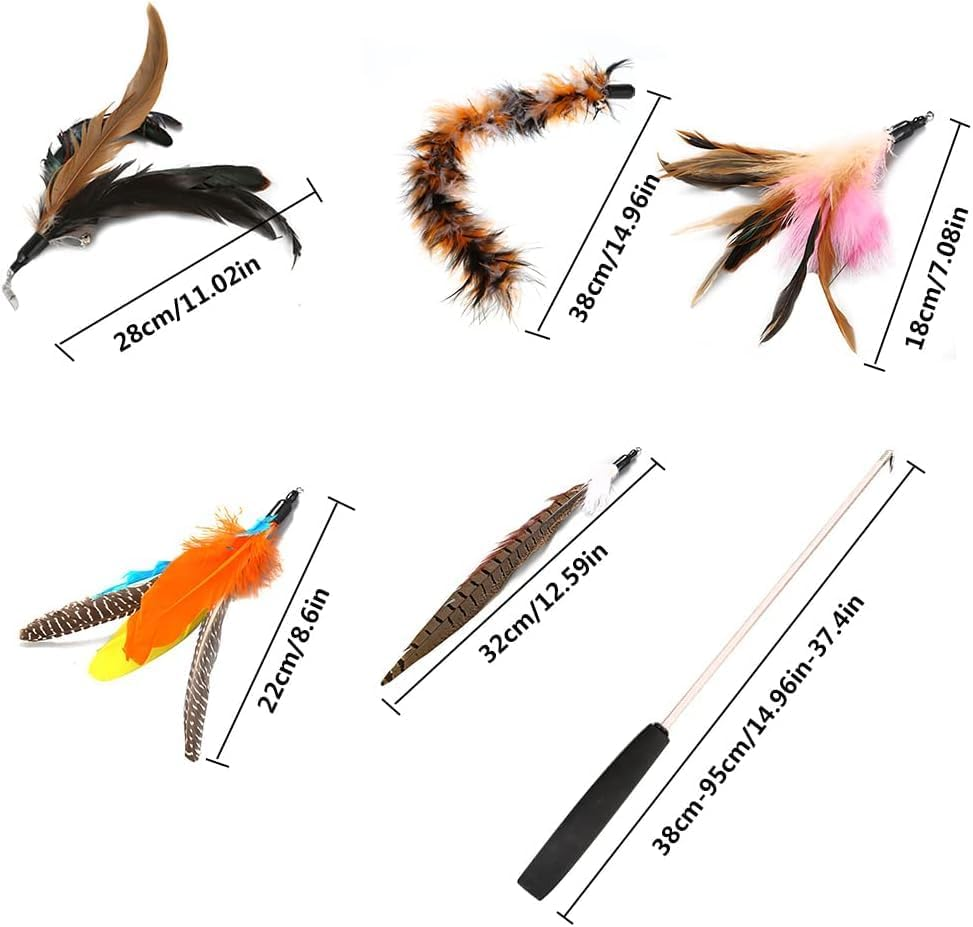 Cat Feather Teaser - Interactive Cats Handheld Teaser Wand Toy with Bell | Five Replacement Head Cat Stick Pet Toy Wand for Kitten Cat Having Fun Exerciser Playing image number 6