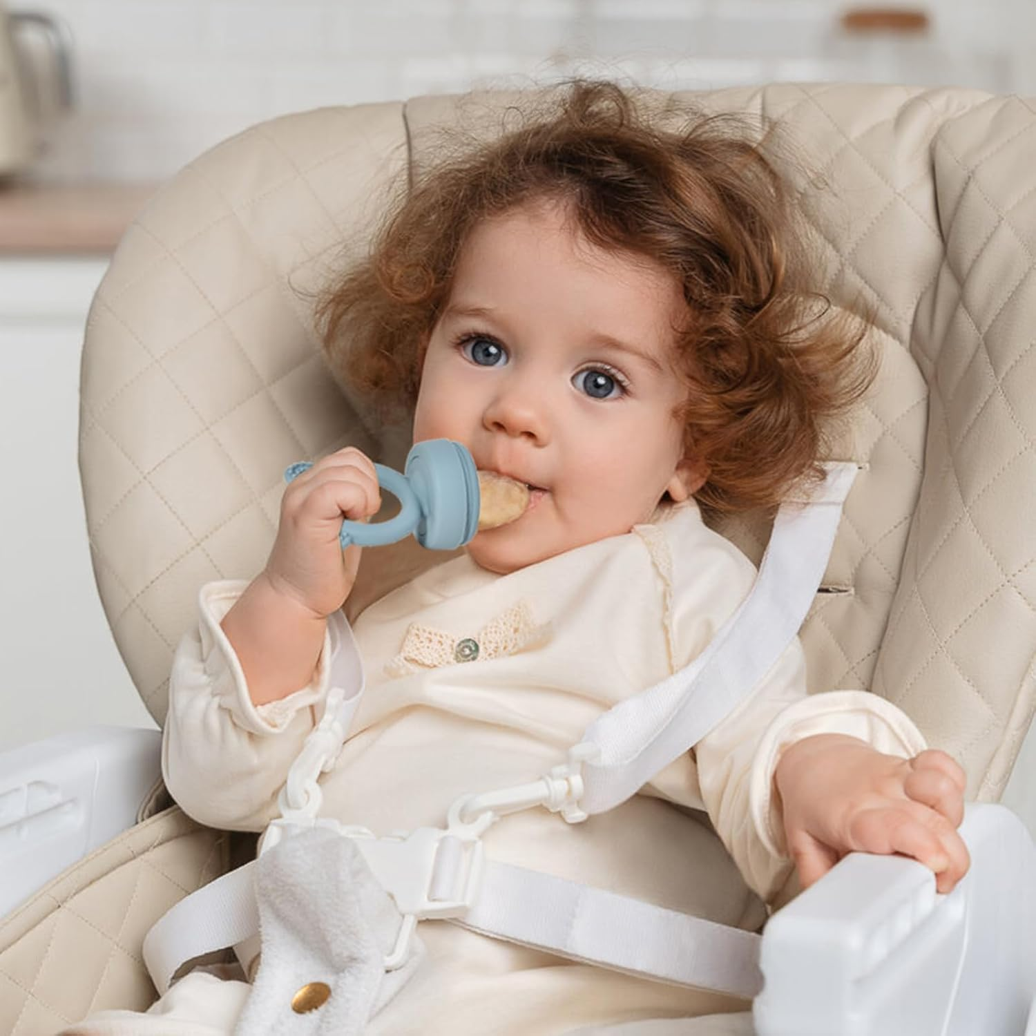 Baby Bear Food Freezer Tray Baby Fruit Feeder Combo,Breastmilk Popsicle Molds for Baby Cooling Relief, BPA Free Silicone Fruit Feeder and Teether for Newborn Babies (Blue) image number 1