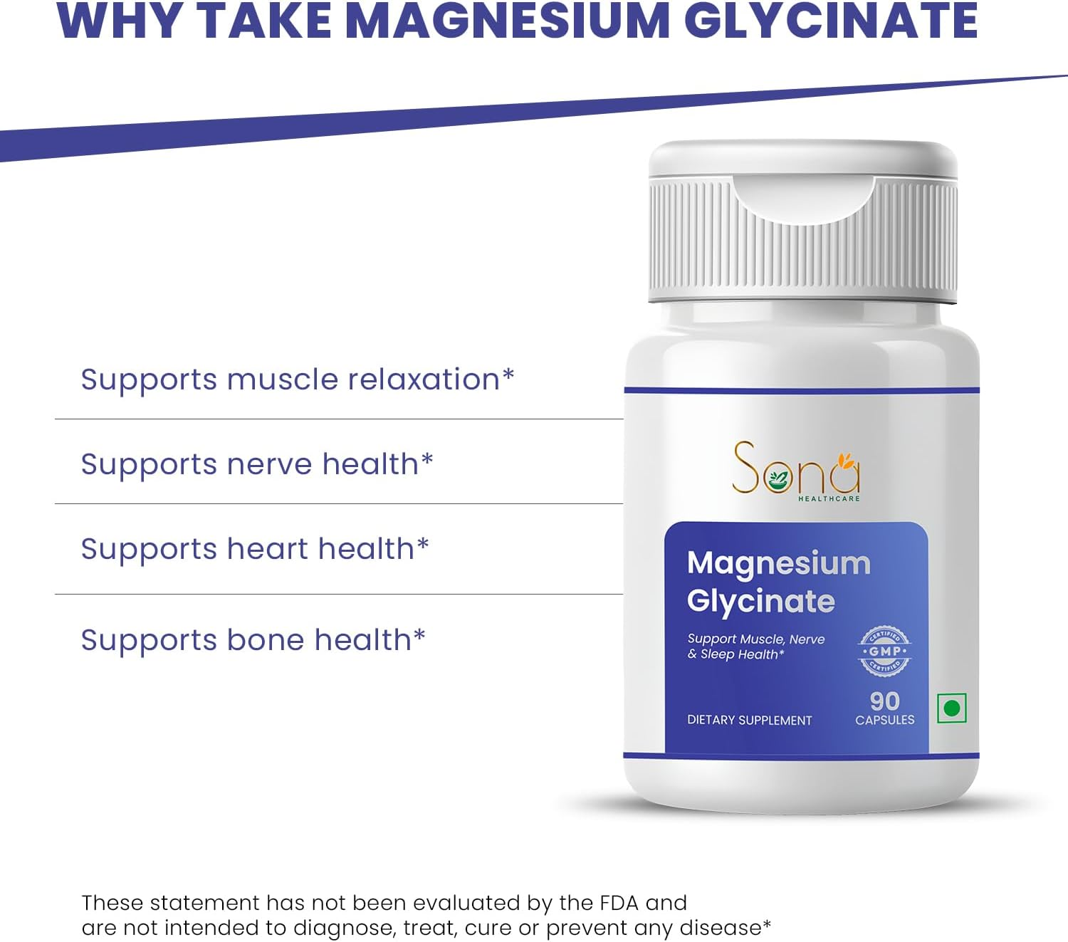 SONA Magnesium Glycinate Capsule- 1000Mg Veg Capsules 90 Count (Pack of 1) image number 1