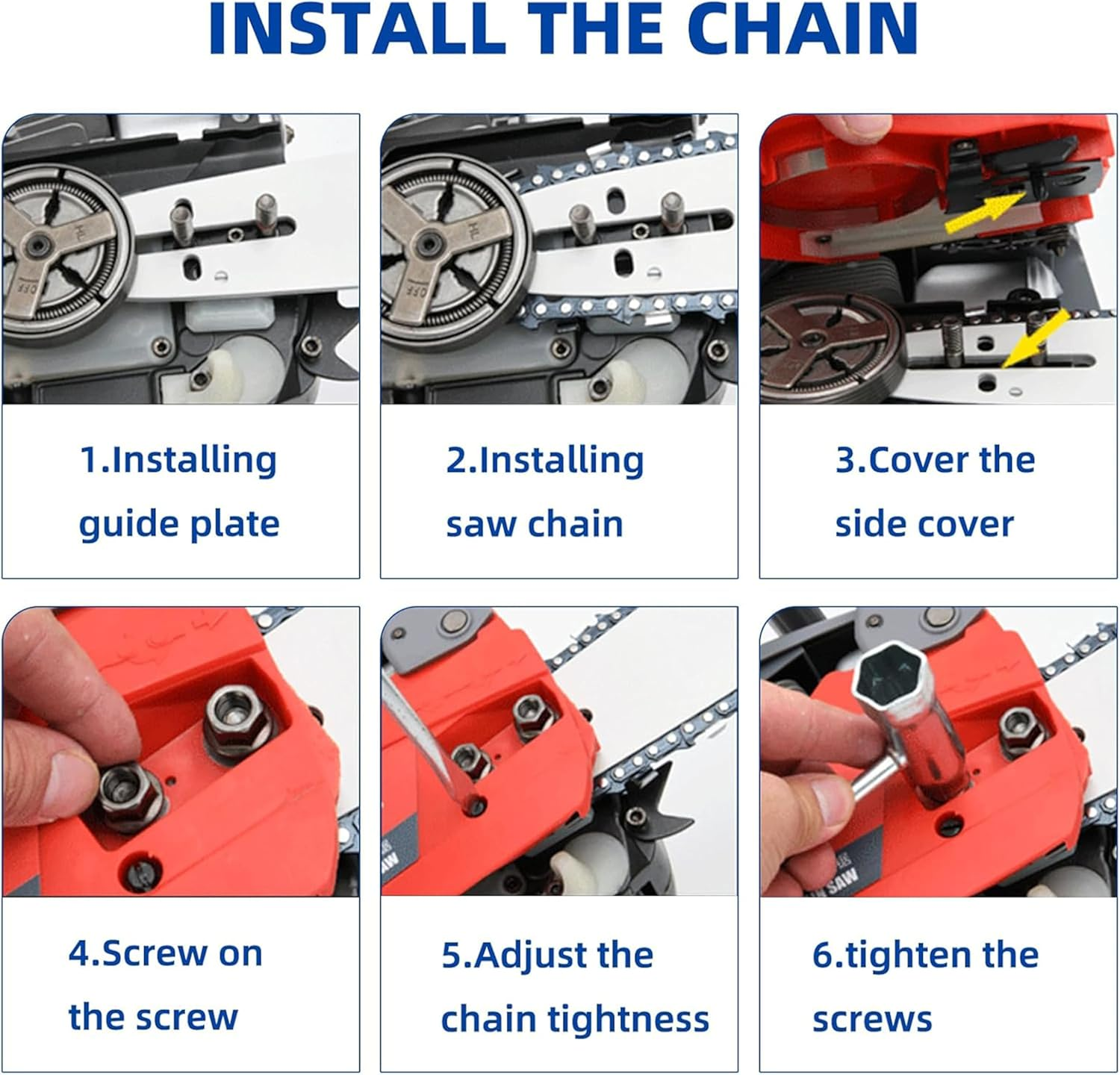 5 Pack 16 Inch Bar and Chain Combo,56 Drive Links,050" Gauge, 3/8" Pitch Replacement Chains,Small Felling Pruning Saw Chain,Garden Saw Chain,Mini Electric Chain Saw,Chainsaw Chain image number 2