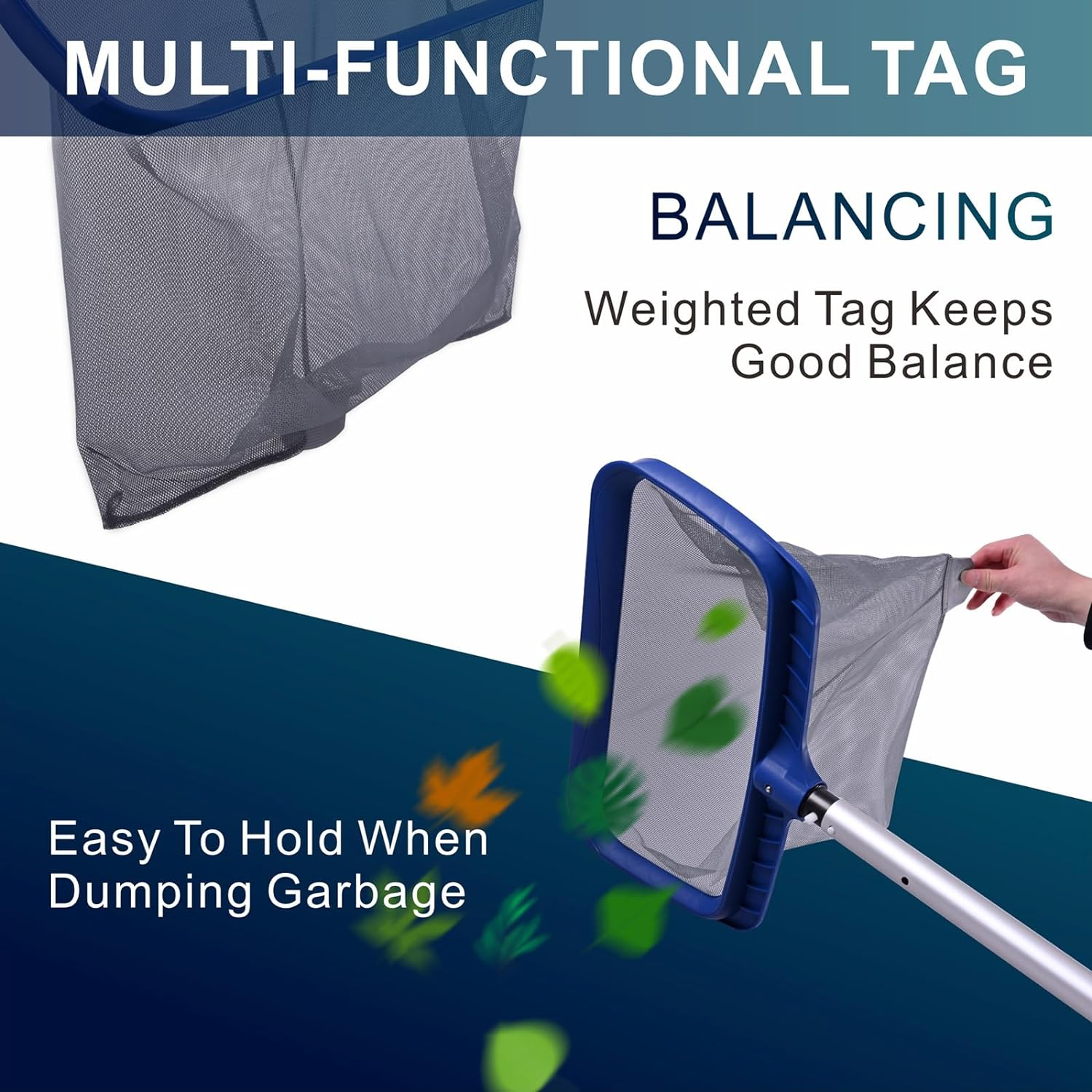 POOLAZA Pool Skimmer Net, Larger Capacity Pool Net Skimmer with Durable Deep Net, Sturdy Frame Pool Nets for Cleaning Effortlessly, High-Efficiency Pool Leaf Net with Easy Scoop Edges (Gray)