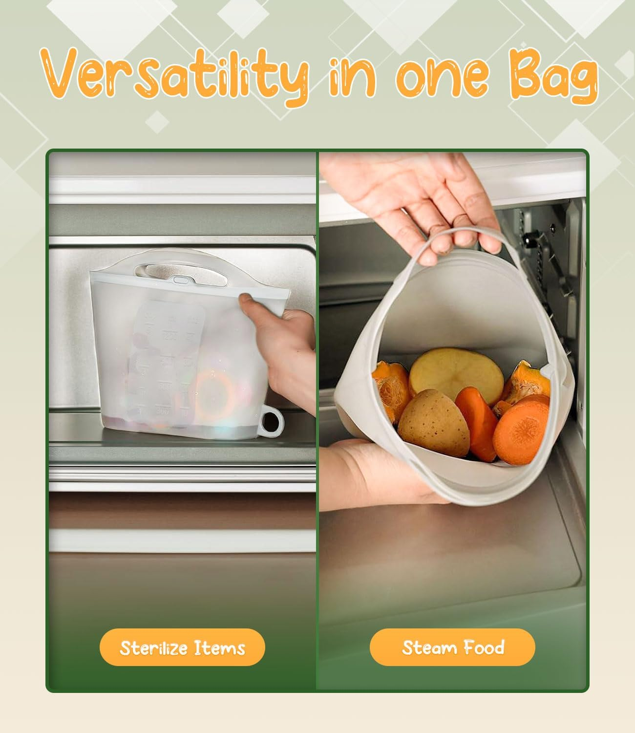 Silicone Microwave Steam Sterilizer Bag - 2Pack Microwave Steriliser Bag for Baby Bottles, Breast Pump Parts & Other Toddler Accessories, Reusable Sterilizing Bag - Packaging May Vary（1200Ml） image number 4