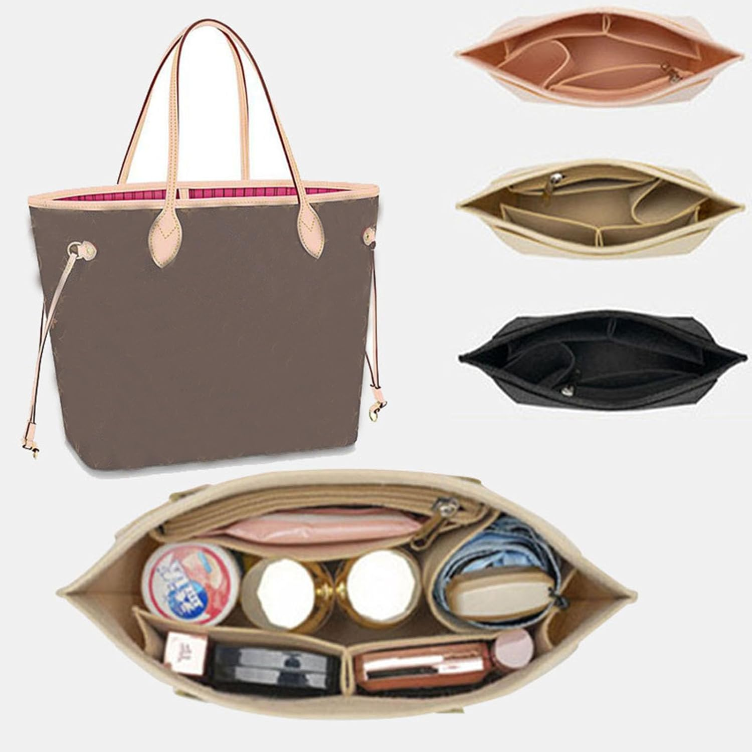 Lckaey Purse Organizer Insert for Neverfull Pm Mm Gm Shaper Felt Purse Insert 1079Black-M image number 5