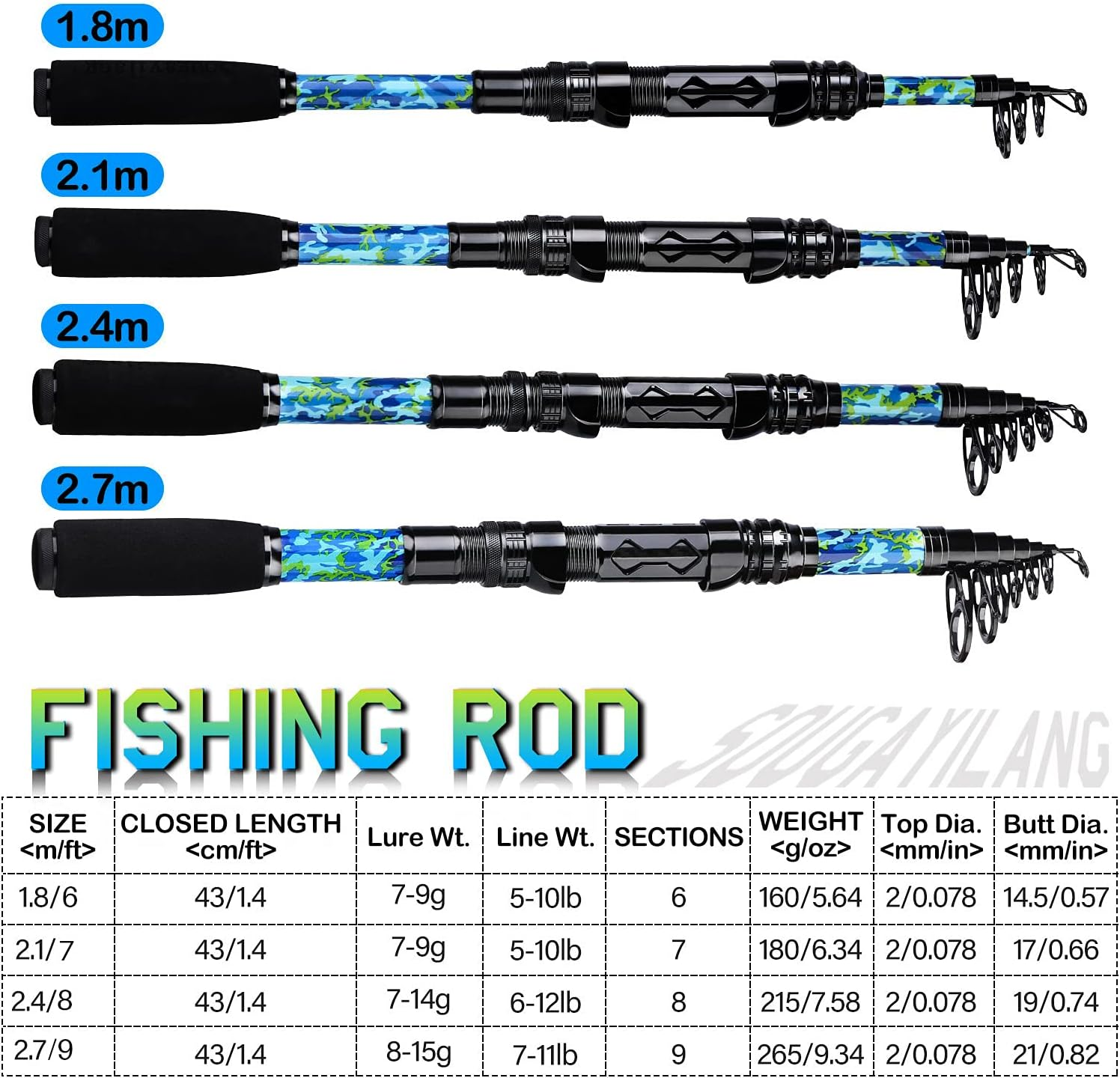 DYSIX 1.8M 2.1M 2.4M 2.7M Spinning Rod En Fiber De Carbone Haut De Gamme En M&eacute;tal Bobine Set Double Assurance Fixe Voyage Tige Ultra L&eacute;g&egrave;re 2.4 M image number 1